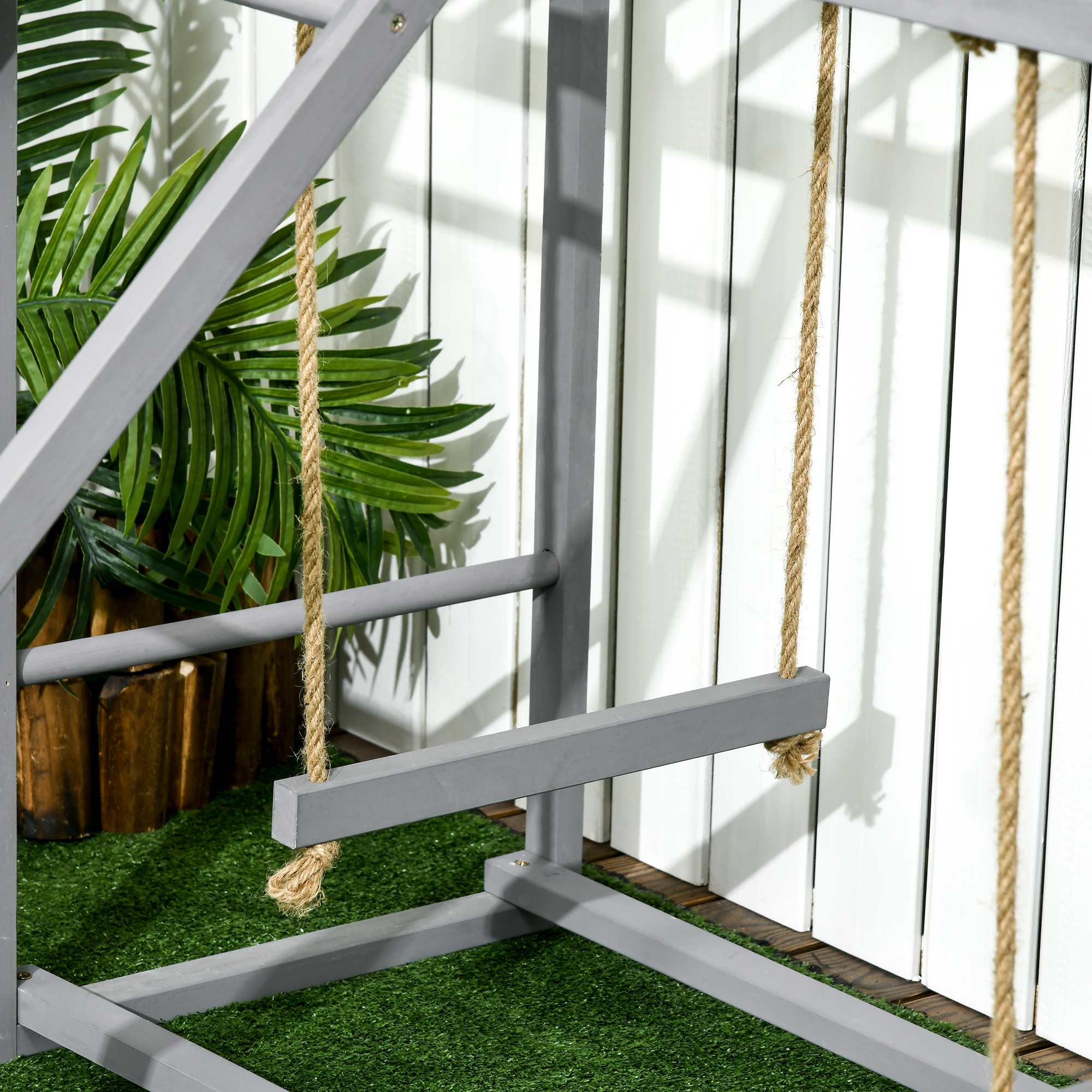 Chicken Activity Game With Swing Set For 3-4 Birds, Wooden Chicken Coop Accessory With Multiple Chicken Perches And Hen Ladder Grey — imagen 5