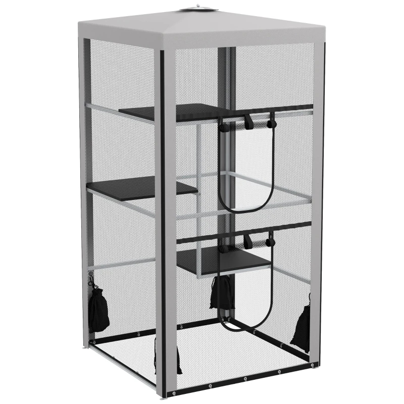 Cat House Kitten Enclosure Mesh Playpen Steel Frame With 3 Platforms, 2 Doors And 4 Sandbags For Stability, IndoorOutdoor — image 3