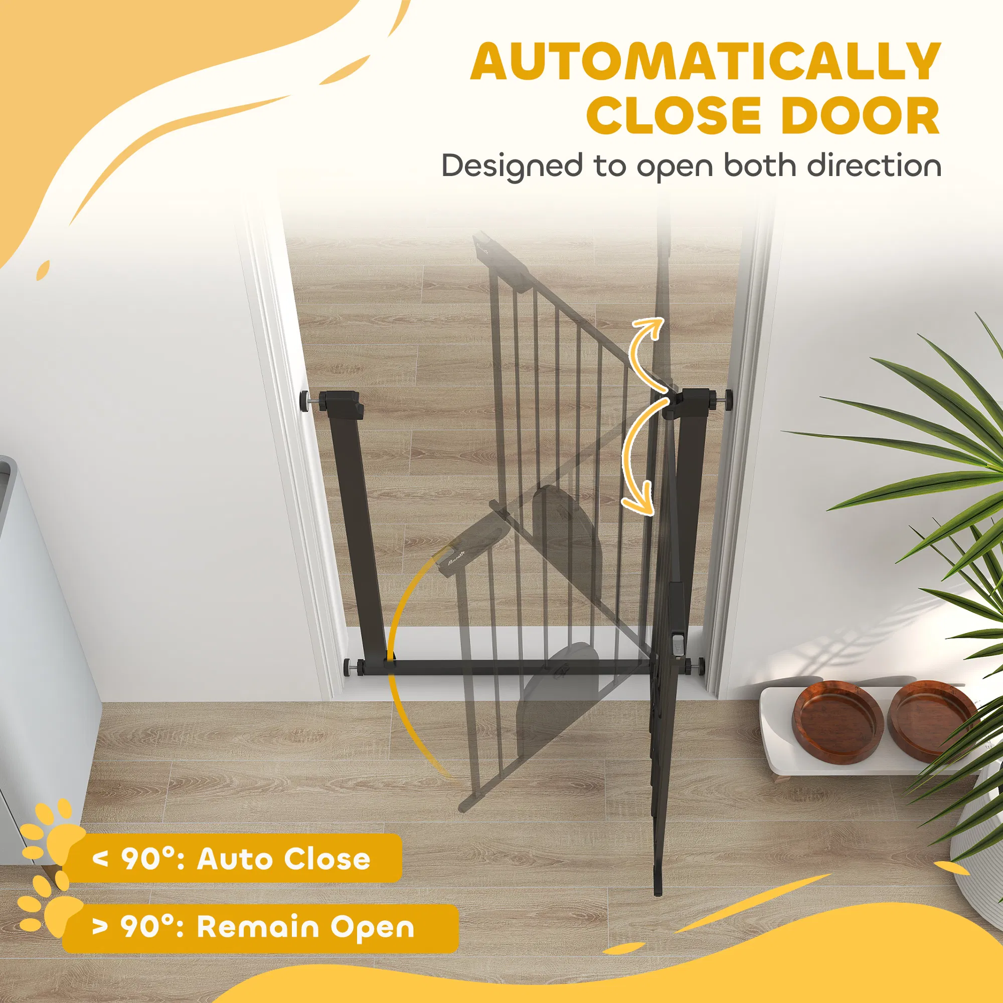 30"-32" Extra Wide Pet Gate Barrier with Small Door, 35"H Dog Gate with Safety Gate Barrier, Stair Pressure Fit, Black — image 4