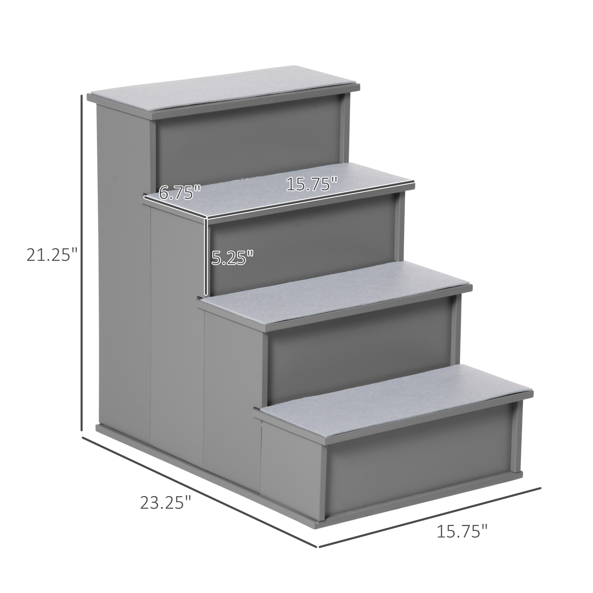 Pet Stairs, Small Dog Steps For Couch Bed With Cushioned Removable Covering, 15.75" X 23.25" X 21.25", Grey — imagen 4