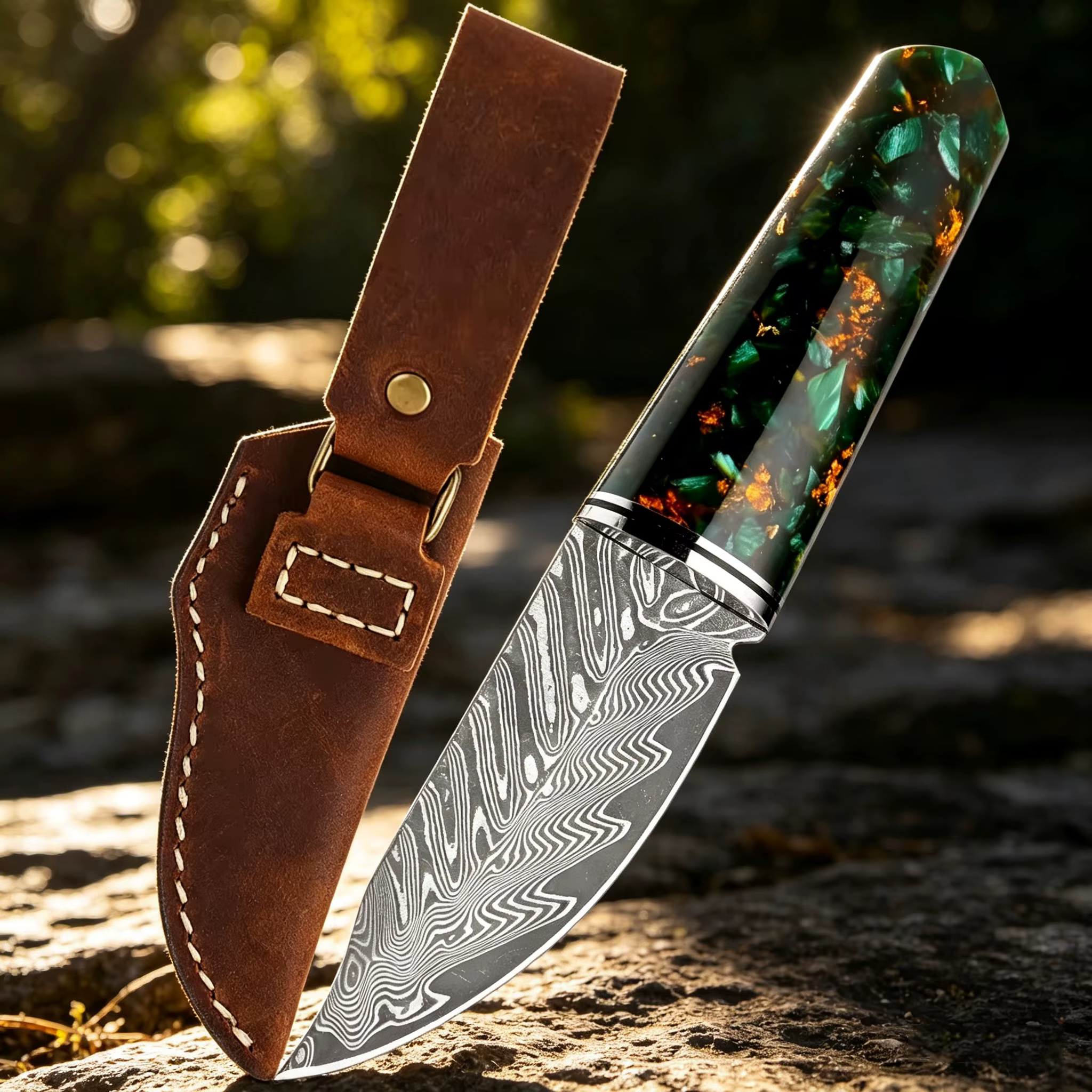 XITUO Outdoor Knife Damascus Steel Sharp Kitchen Paring Knife Camping Barbecue Cutting Knife With Resin Handle Leather Sheath — image 6
