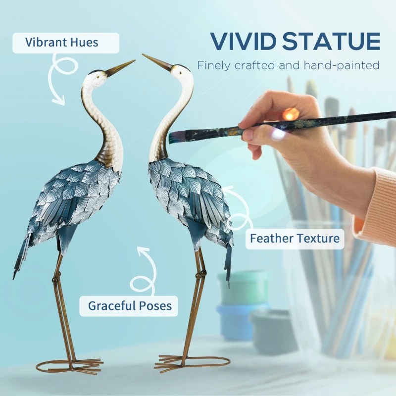 Crane Garden Statues, 28.5 29 Standing Bird Sculptures, Metal Yard Art Decor, Landscape Decoration Set Of 2, Blue — imagen 7