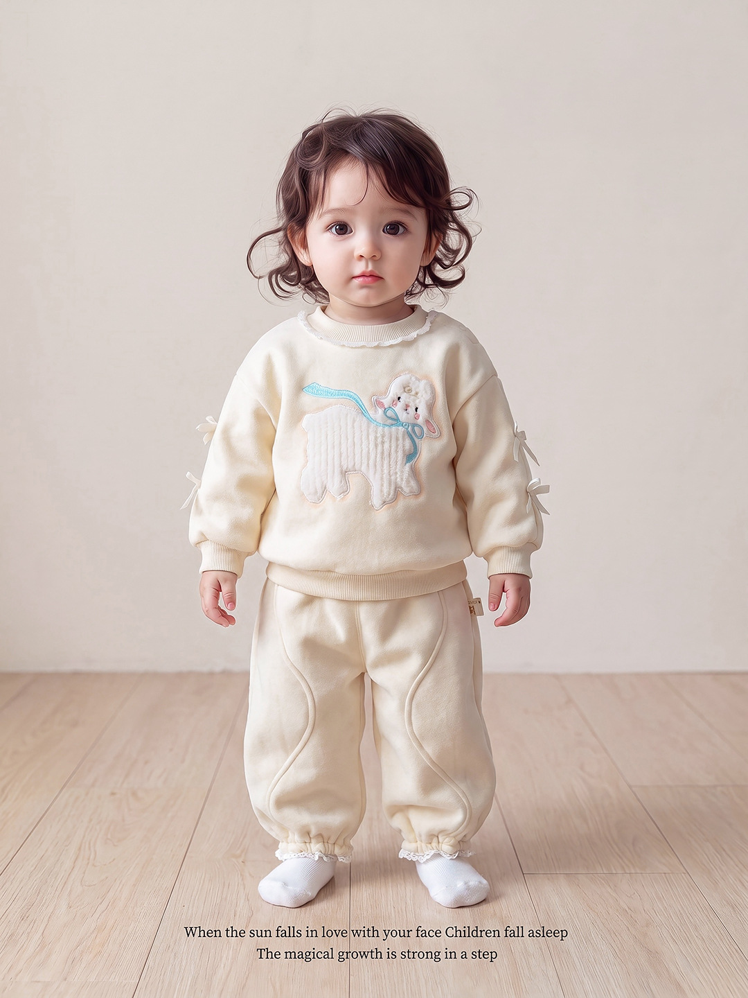 Conjunto de Dos Piezas para Niña de Sudadera de Borreguito con Moño y Pantalón con Puño, Ropa Infantil de Otoño — imagen 3