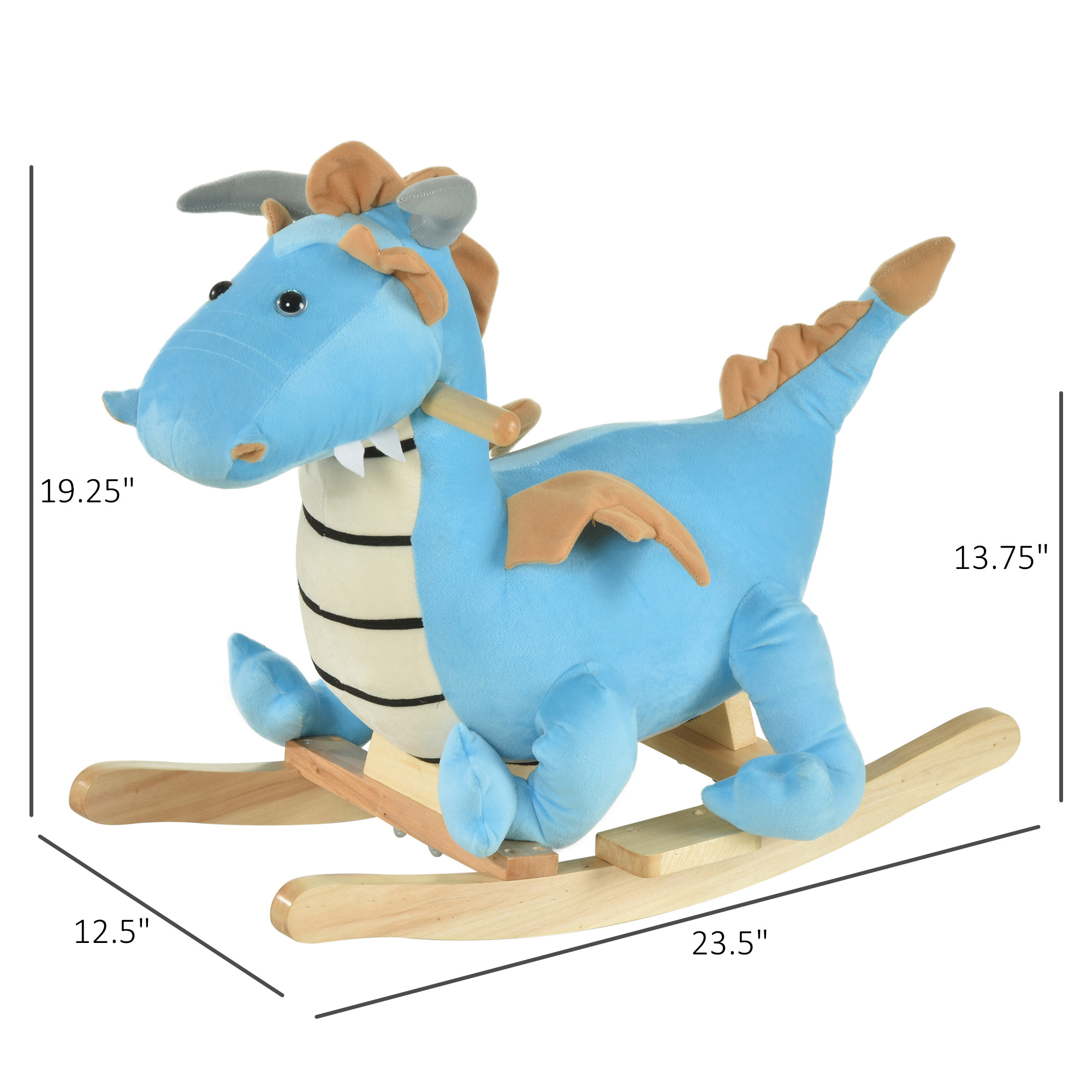 Caballo de juguete de peluche con movimiento de vaivén para niños con sonidos realistas de dinosaurio para 18-36 meses, azul — imagen 4