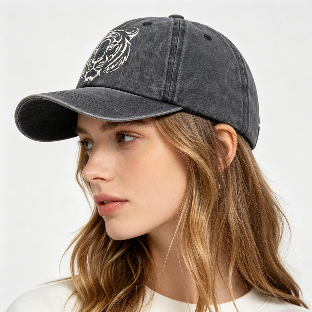2pcs Tiger Head Embroidered Baseball Cap - Vintage Washed Cotton Hat, Adjustable Unstructured Low Profile, Wildlife Animal Cap For Men Women — image 9