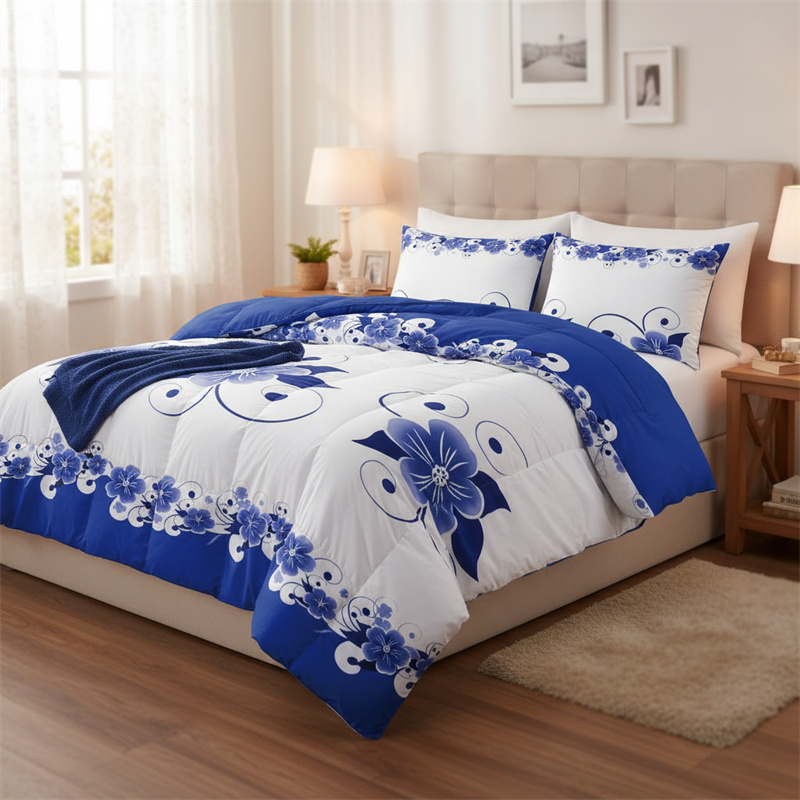 Conjunto de 3 Piezas de Cubierta de Duvet, Diseño de US Azul y Blanco Florales Botánicos Impresos en Alta Densidad, Con Cierre de Corcheta y Cordones de Esquina, Materiales de Cama Amigables con Mascotas — imagen 10