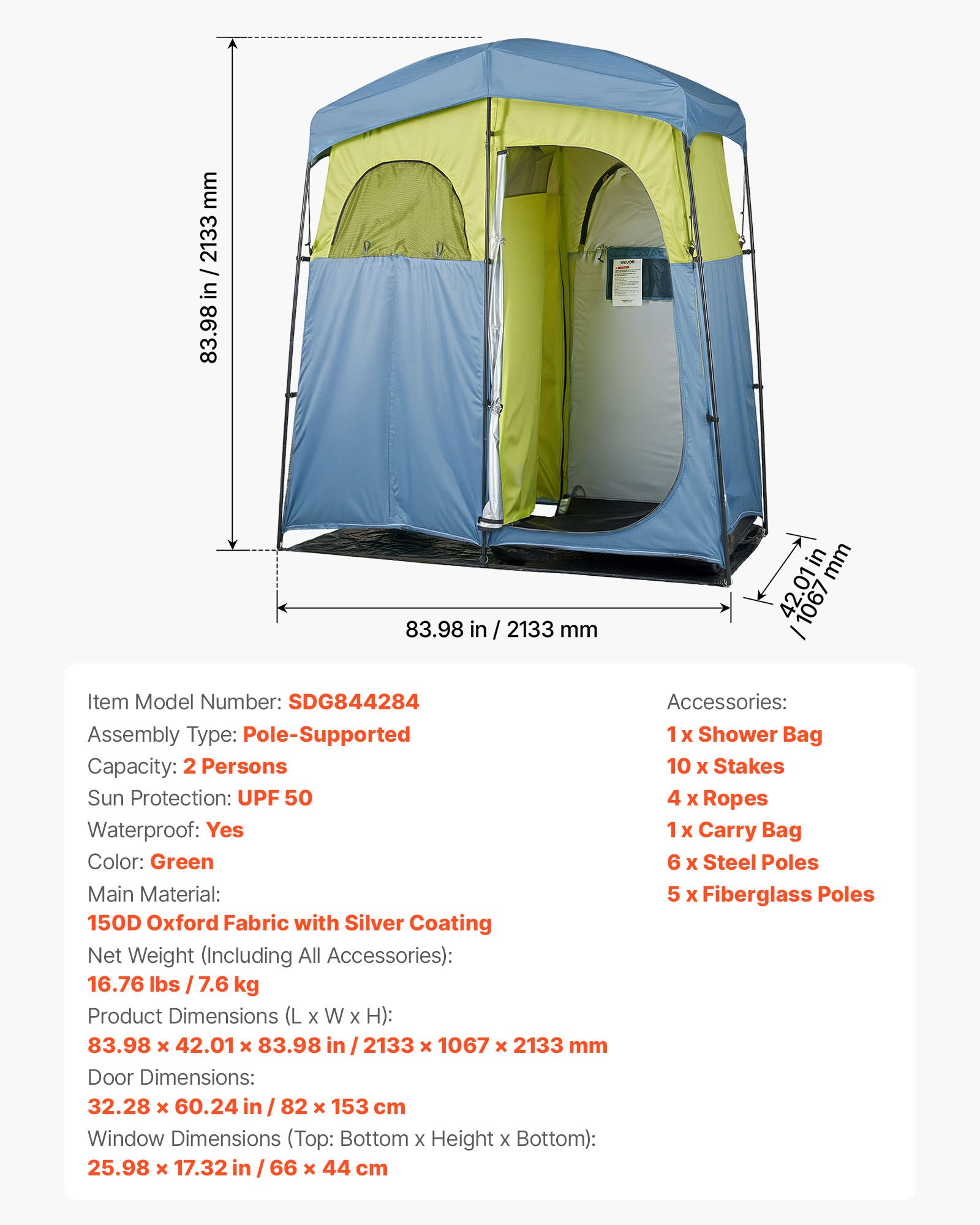 Tenda de Ducha para Camping, 2 Habitaciones Portátil con Privacidad y Bolsa de Ducha — imagen 1