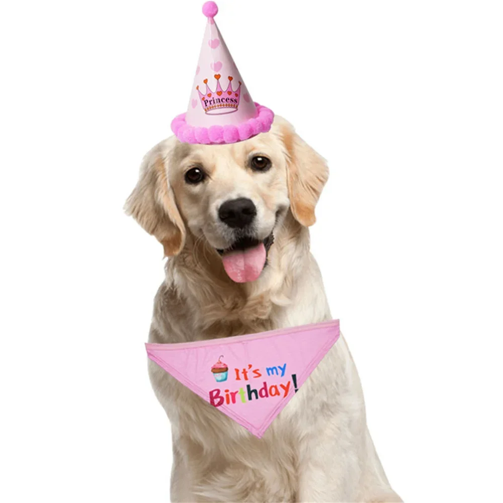 2 Piezas/Set de Sombrero y Babero para Perro, Bandana de Cumpleaños Ajustable, Pañuelo para el Cuello, Sombrero y Babero de Cumpleaños para Gatos y Perros, Accesorios para Mascotas — imagen 3