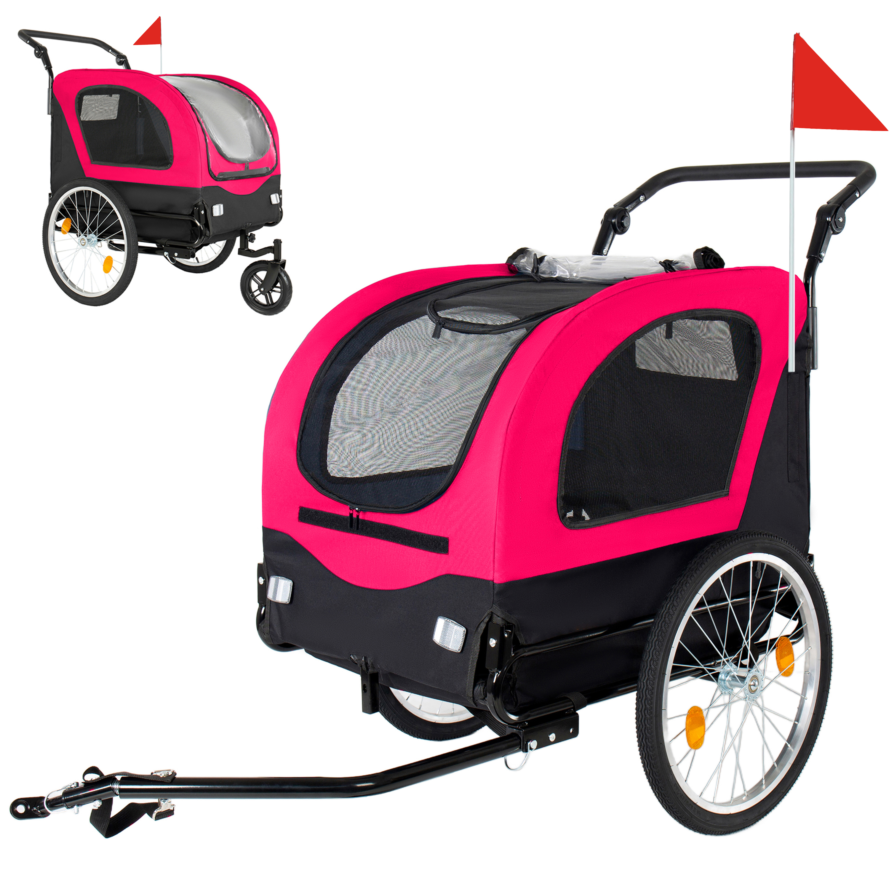2-in-1 Bike Trailer & Pet Stroller For Dogs Up To 110lbs Foldable Pet Carrier Cart With Front Caster & 20 Quick Release Air-Filled Wheels, Breathable Mesh And PVC Rain Cover, Red — imagen 1