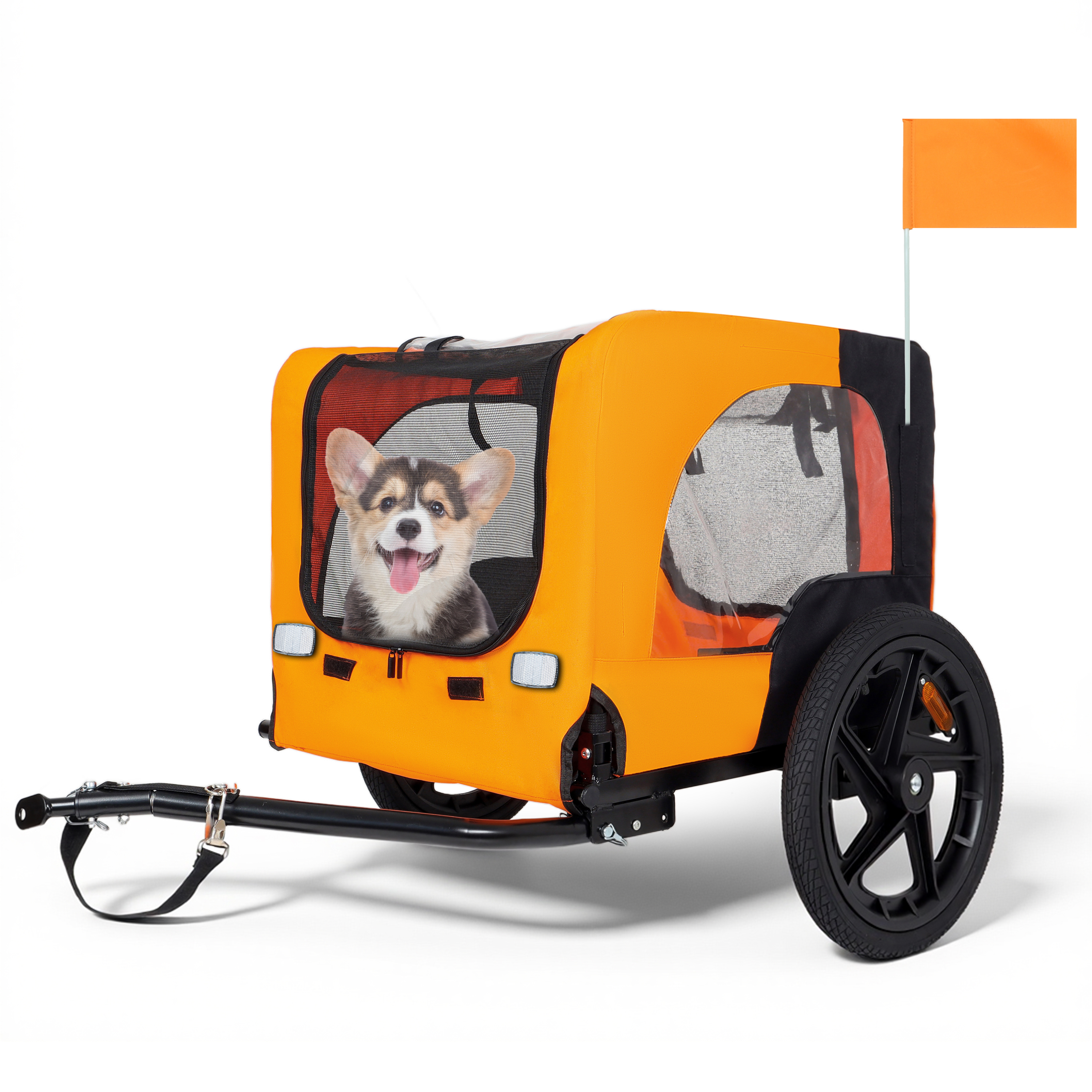 Outdoor Heavy Duty Collapsible Pet Bike Trailer With 16-Inch All-Terrain Wheels & Universal Hitch - Foldable Dog Cargo Carrier Cart For Bicycles, Black Orange — image 1