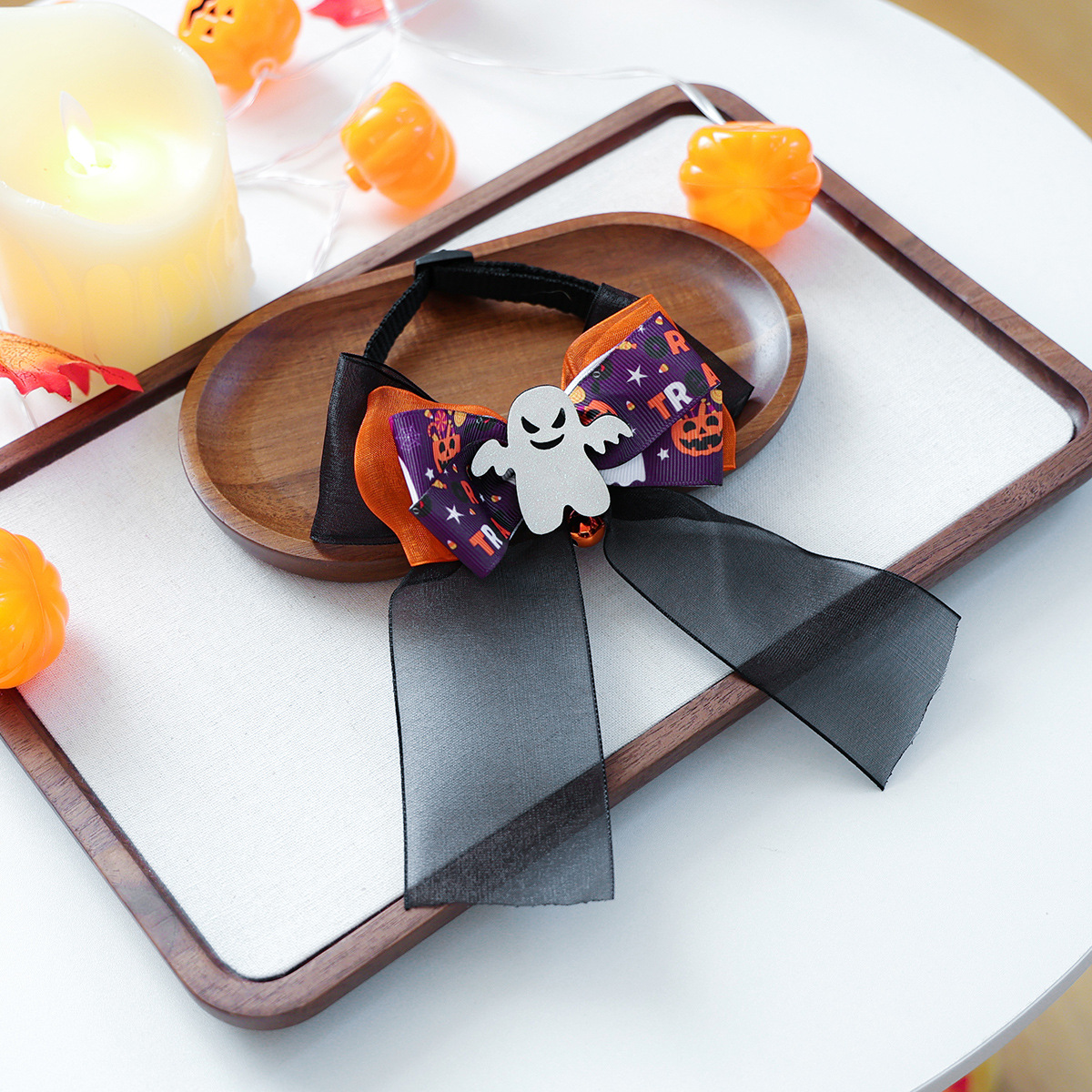 Collar de Halloween para Perros y Gatos, Corbata con Araña de Cabeza de Calabaza, Vestimenta de Fiestas — imagen 9
