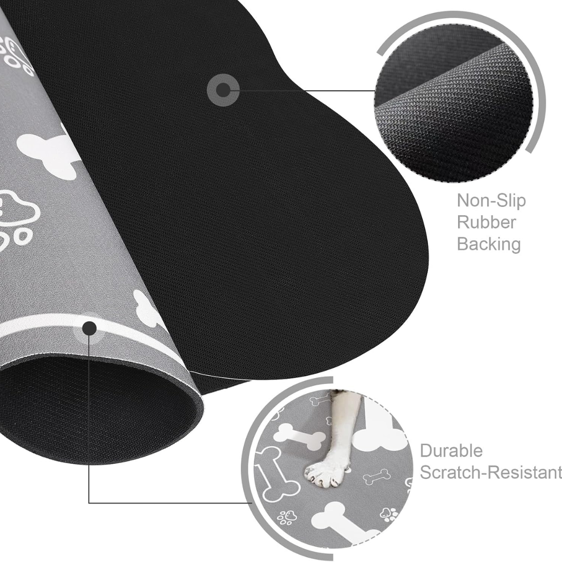 Manta de Alimentación para Perros y Gatos, Materiales Absorbentes Rápidos para Comida y Agua con Base de Goma, Forma de Hueso con Diseño Cómico para Decoración Interior — imagen 3