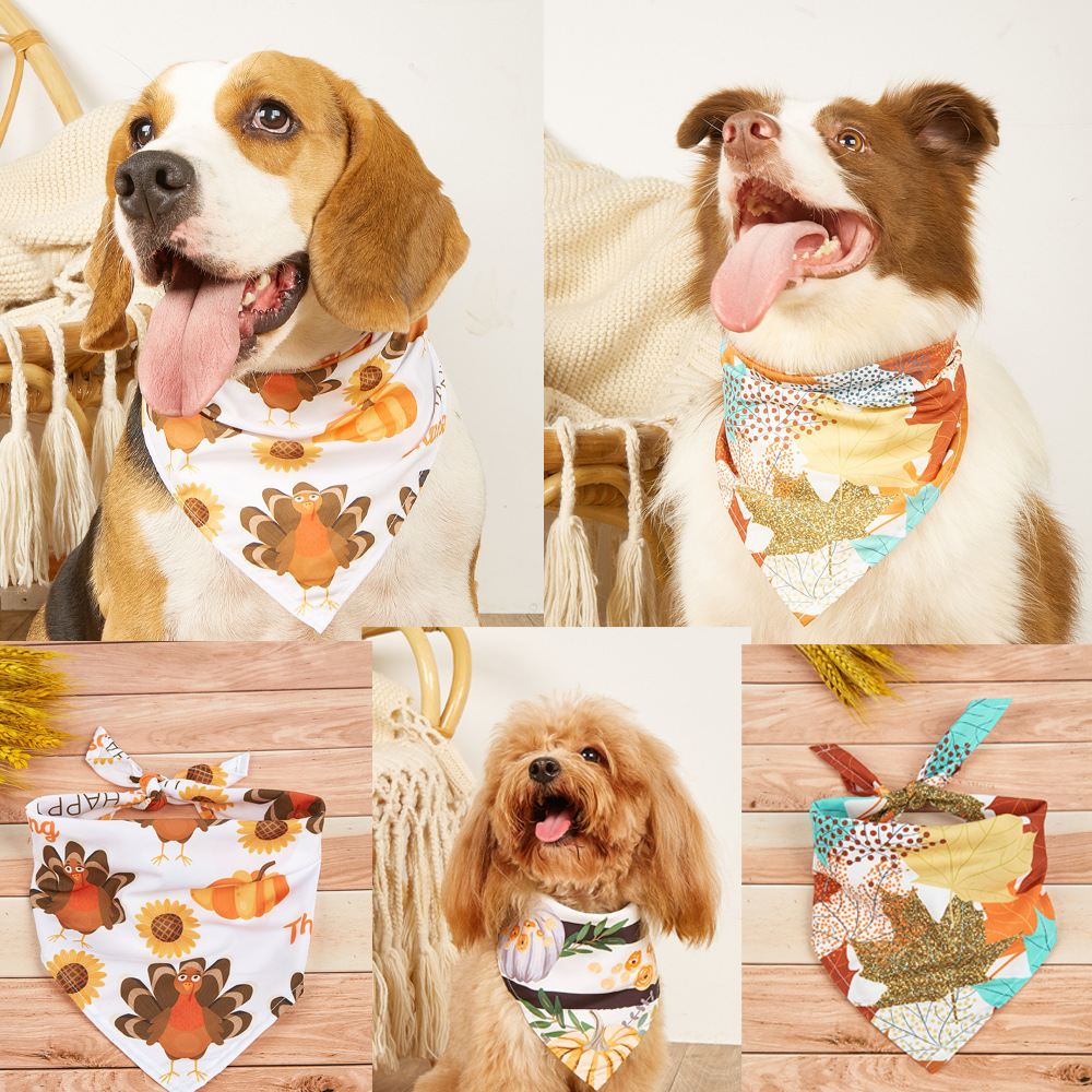 New Fashion Twill Thanksgiving Dog Scarf Triangle Pet Dog Polyester Bandana — image 3