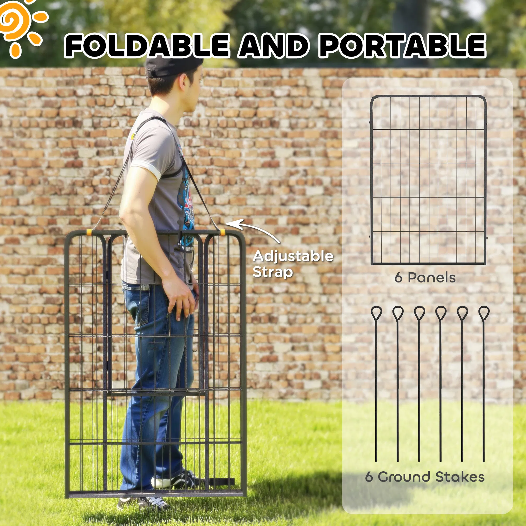 6 Panels Heavy Duty Dog Playpen Outdoor Indoor with Door & Strap, 39" Height Portable & Foldable Pet Playpen — image 4