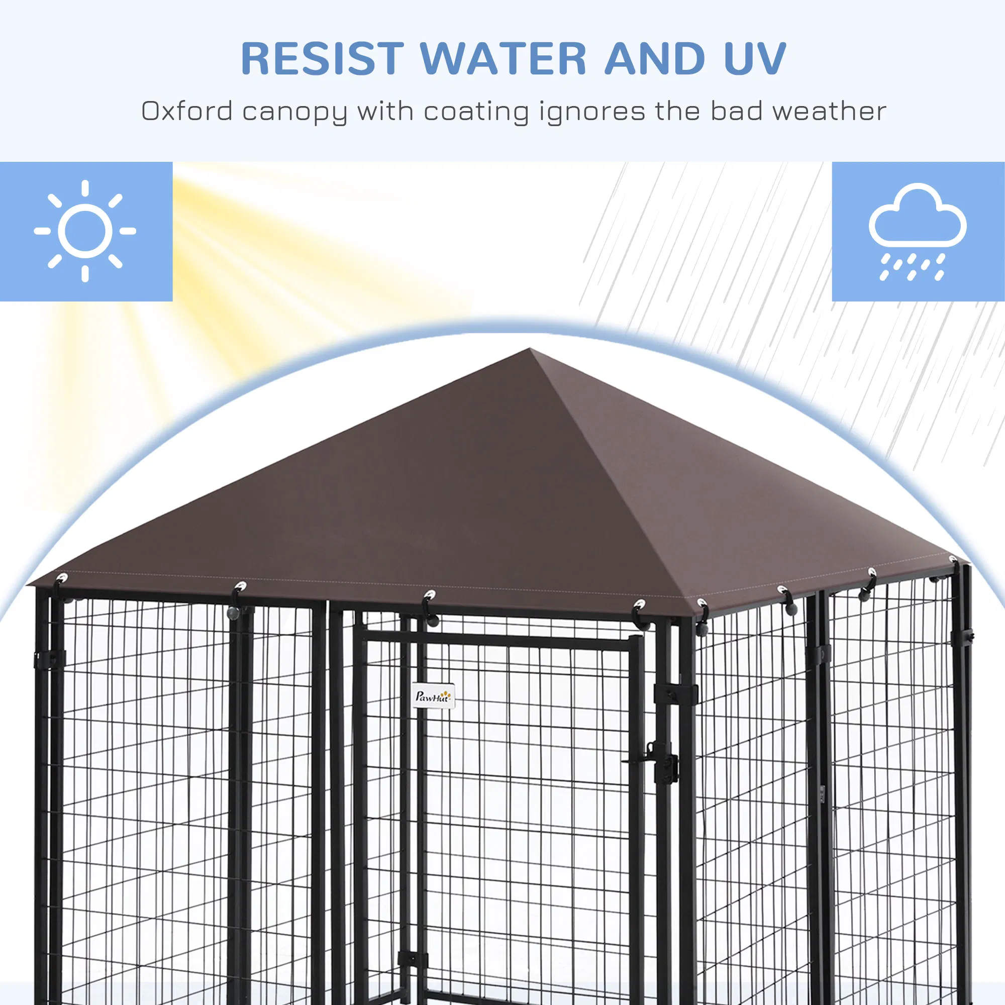 Outdoor Dog Kennel, Welded Wire Steel Fence, Lockable Pet Playpen Crate, with Water-, UV-Resistant Canopy Top, Door, 4.6ft x 4.6ft x 5ft, Black — image 5