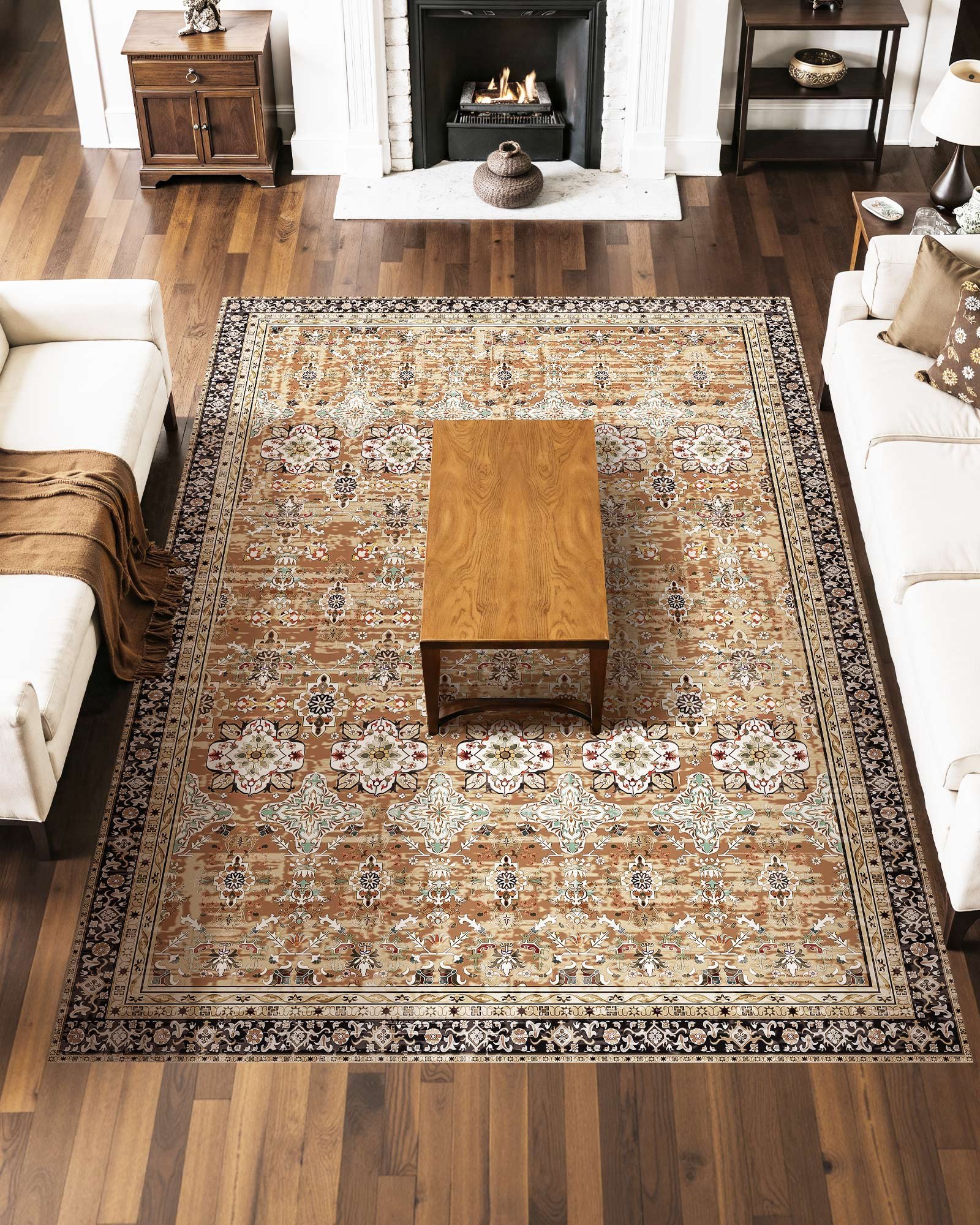 Area Rug, 7.5 X 9.5 Ft Large Washable Rug, Non-Slip And Tear-Resistant Soft Carpet, Pet & Child Friendly Vintage Area Rugs, Indoor Mat For Bedroom, Living Room, Office, Entryway, Brown Green — imagen 5