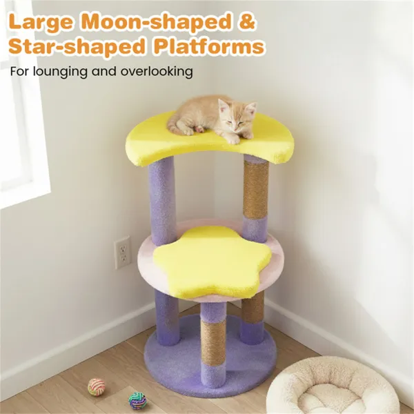 Árbol para Gatos con Luna y Estrella de 29" con 4 Niveles, Postes Rascadores de Yute y Dispositivo Antivuelco para Gatitos y Adultos - Morado — imagen 2