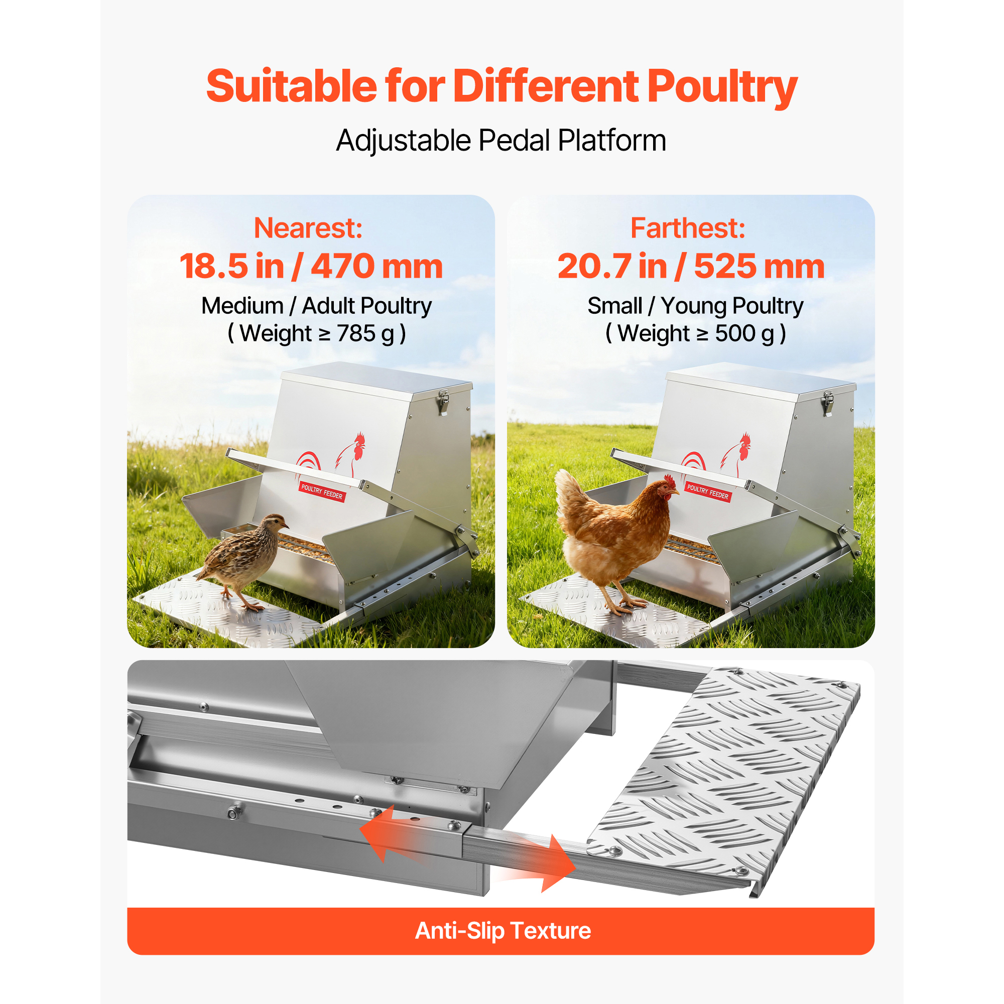Automatic Chicken Feeder, 40 Lbs Capacity, Rainproof Treadle Poultry Feeder With Lockable Lid, No Waste, Galvanized Steel Construction, Outdoor Use, For Chicken, Bantams, Poultry, Pheasants — imagen 3