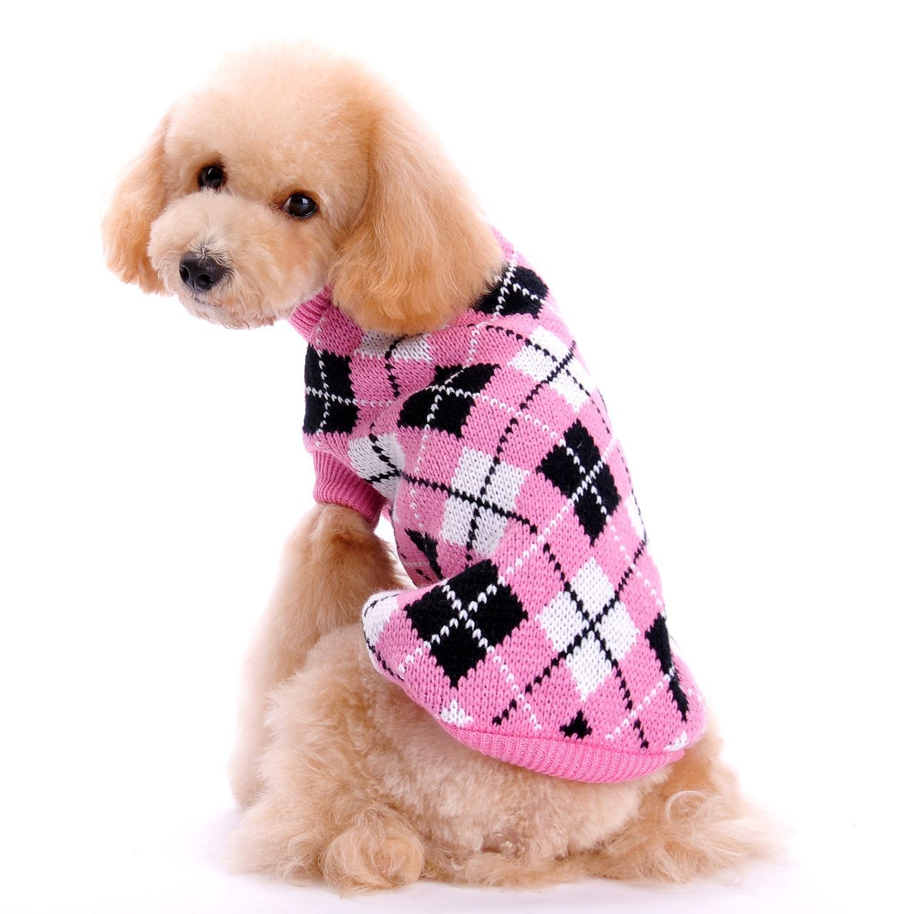 Ropa de Perro para Otoño e Invierno Sudadera Geométrica Rombo de Cuadrado Chaqueta de Lana para Mascotas Ropa de Teddy, Bichón, Poodle y Chihuahua — imagen 2