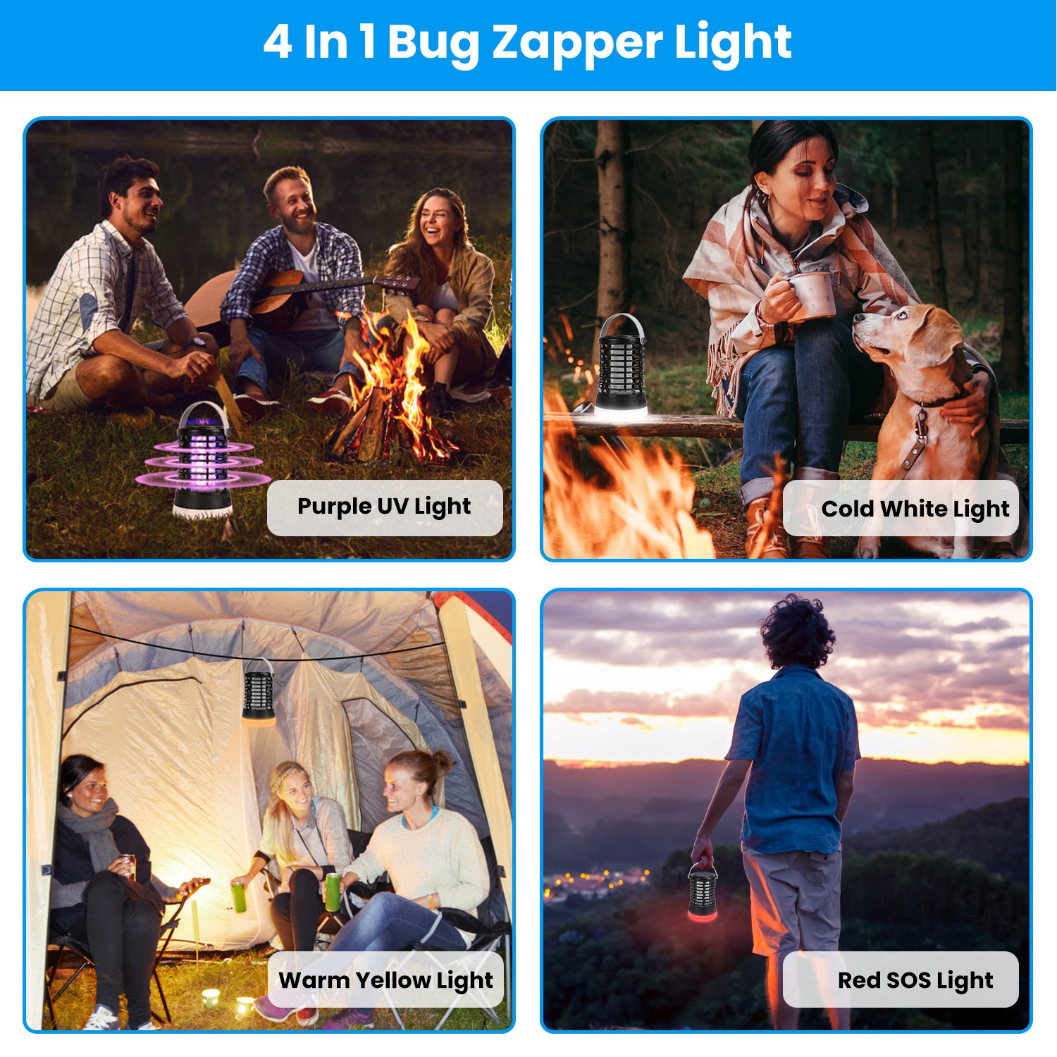 Lámpara Matamosquitos 4 en 1, Recargable, Antimosquitos para Interior y Exterior, Impermeable, Lámpara Matamosquitos con 3 Modos de Iluminación para Patio, Jardín y Hogar — imagen 7