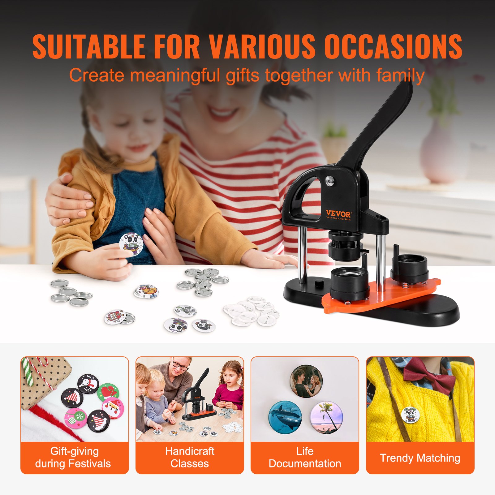 Button Maker, 1.25 Inch/32mm Pin Maker With 500pcs Button Parts, Ergonomic Arc Handle Punch Press Kit, Button Maker Machine With Panda Magic Book, For Children DIY Gifts And Christmas — imagen 2