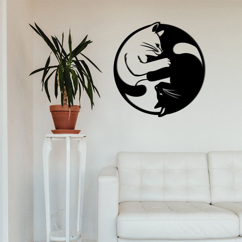 Escultura de Arte de Gato Yin Yang en Metal para Pared, Manual para Interior — imagen 5