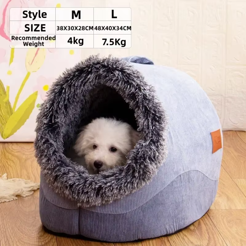 Pet House for Small Dog Cat Bed House Portable Enclosed Plush Pet Kitten Nest Winter Warm Soft Pet Cave Kennel Deep Sleep Sofa — image 4