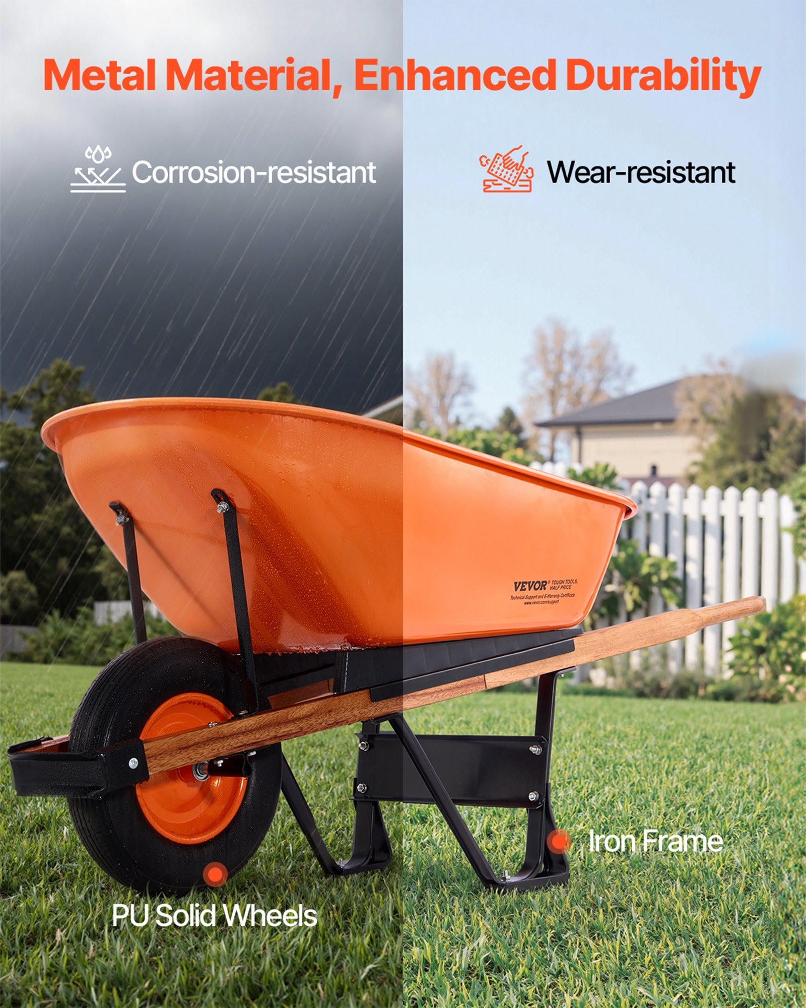 Carrito de Rueda para Jardín, 6 pies cúbicos y 330 lbs de capacidad, Carretilla con Manija de Metal y Ruedas de Pista 16' para Transporte Fácil en Jardines y Granjas — imagen 2