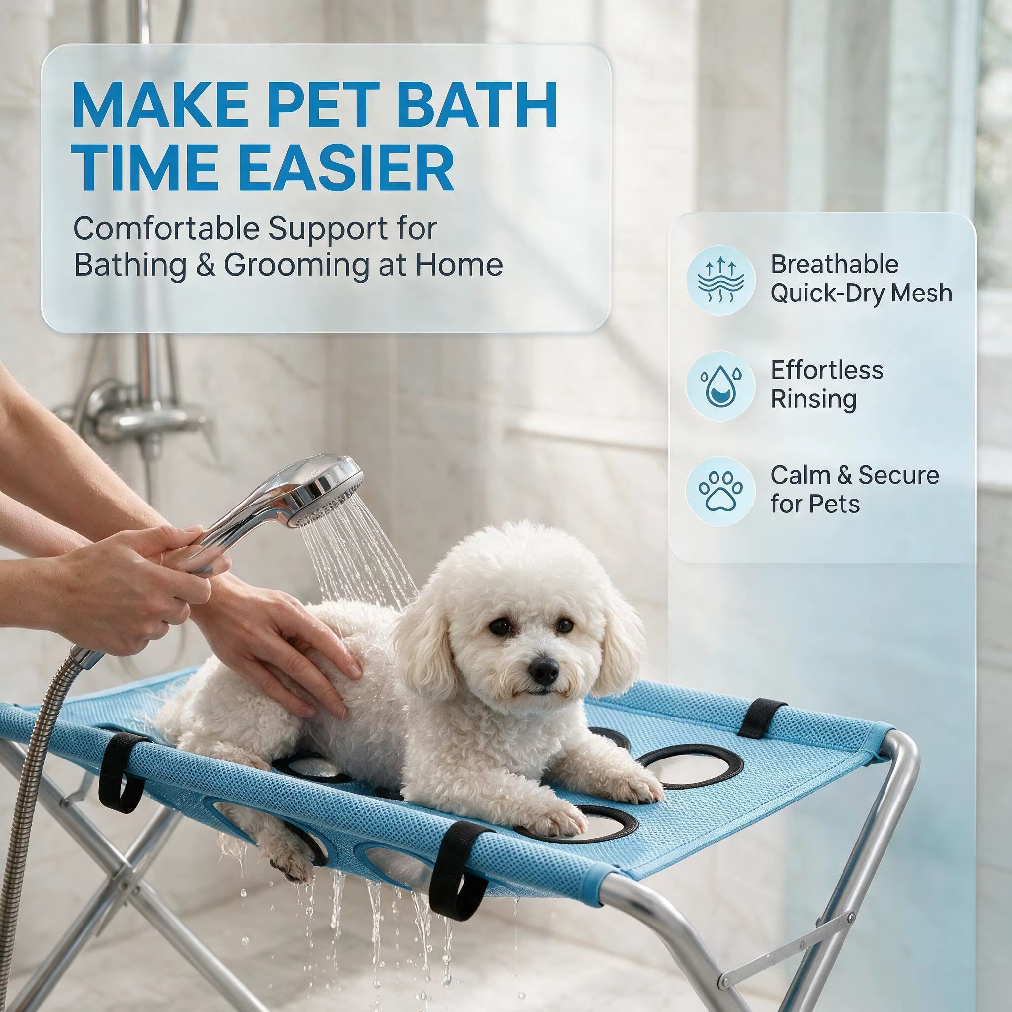 Pet Grooming Hammock for Dog & Cat, Foldable Pet Bathing with Stand，Dog Grooming Hammock, Quick Drying Mesh Material — image 2