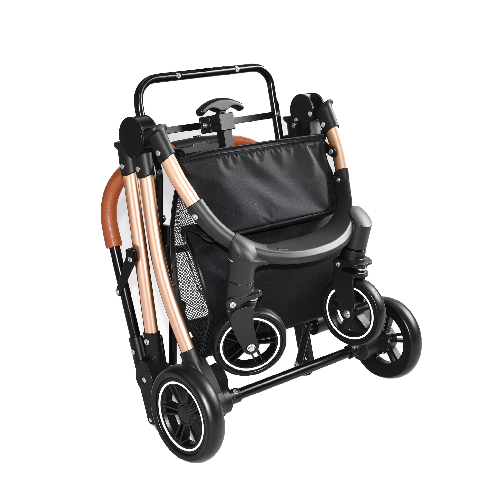 Pet Stroller for Dogs and Cats, 2-in-1 Detachable Foldable 4 Wheels Pet Stroller, Quick One-Hand Fold, Storage Basket, Detachable Carry Basket with Sun Canopy(Black+Gold) — image 12