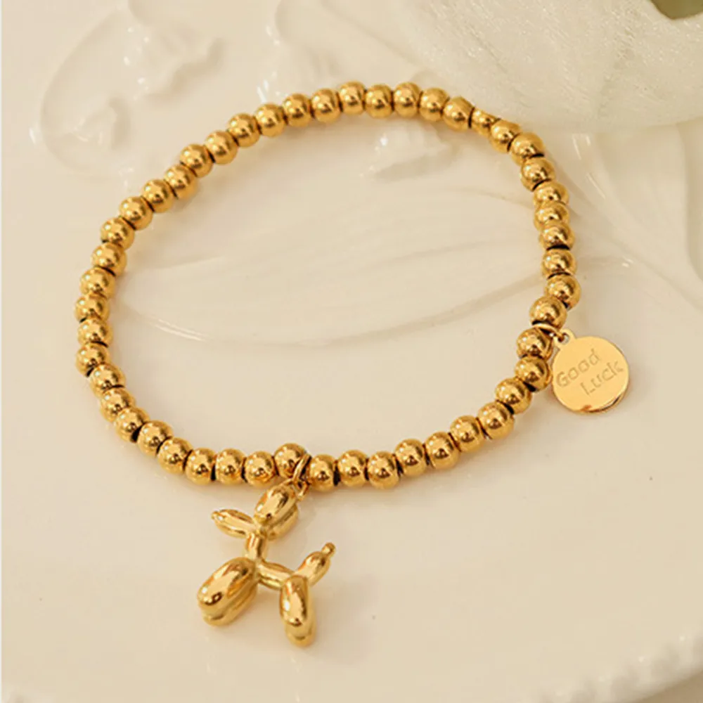 18K Gold-Plated Titanium Steel Puppy Shape Charm Bracelet — image 3