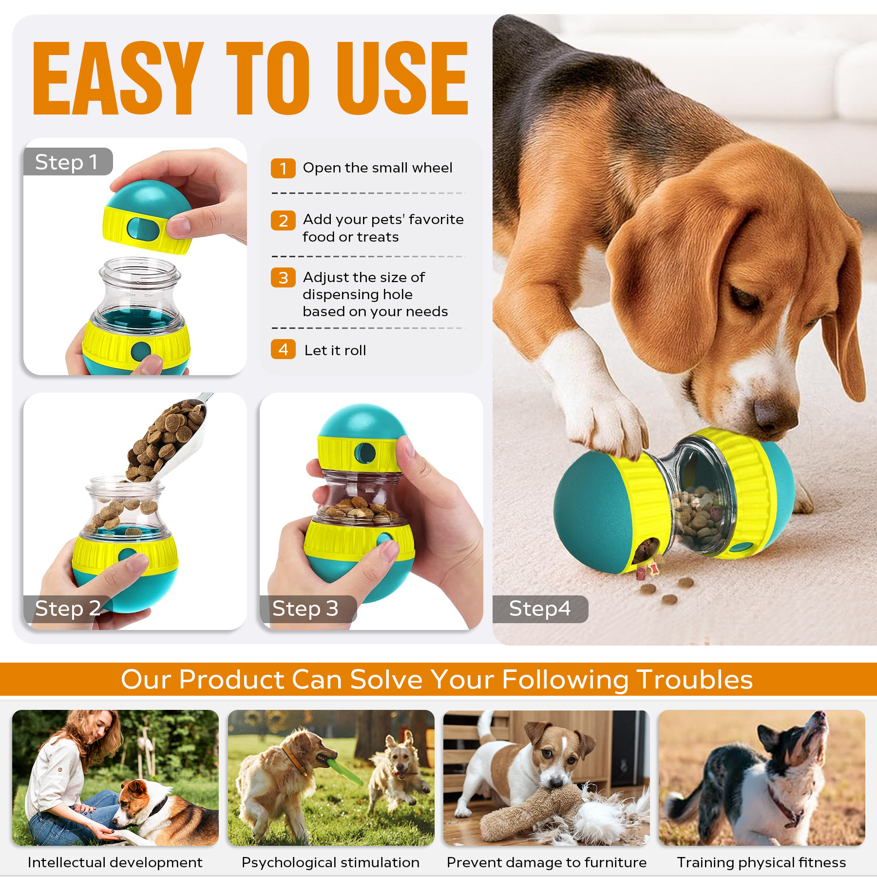 Juguetes de Rompecabezas para Perros - Pelota Dispensadora de Comida con Ajuste para Tratados Lento y Saludable, Entrenamiento Mental para Cachorros y Adultos — imagen 8