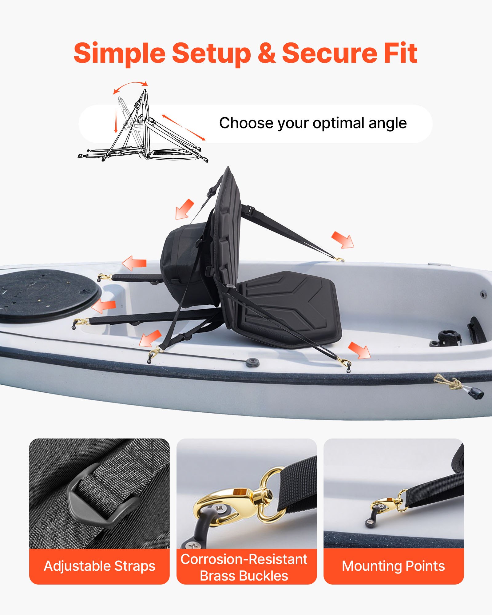 Kayak Seat, 1 Pack 1" Thick, Universal Paddle Board Seat With Back Support, Hexagonal Sit-on-Top Soft Padded Cushion With Storage Bag & Adjustable Straps For SUP, Fishing Boat, Inflatable Kayak — imagen 3