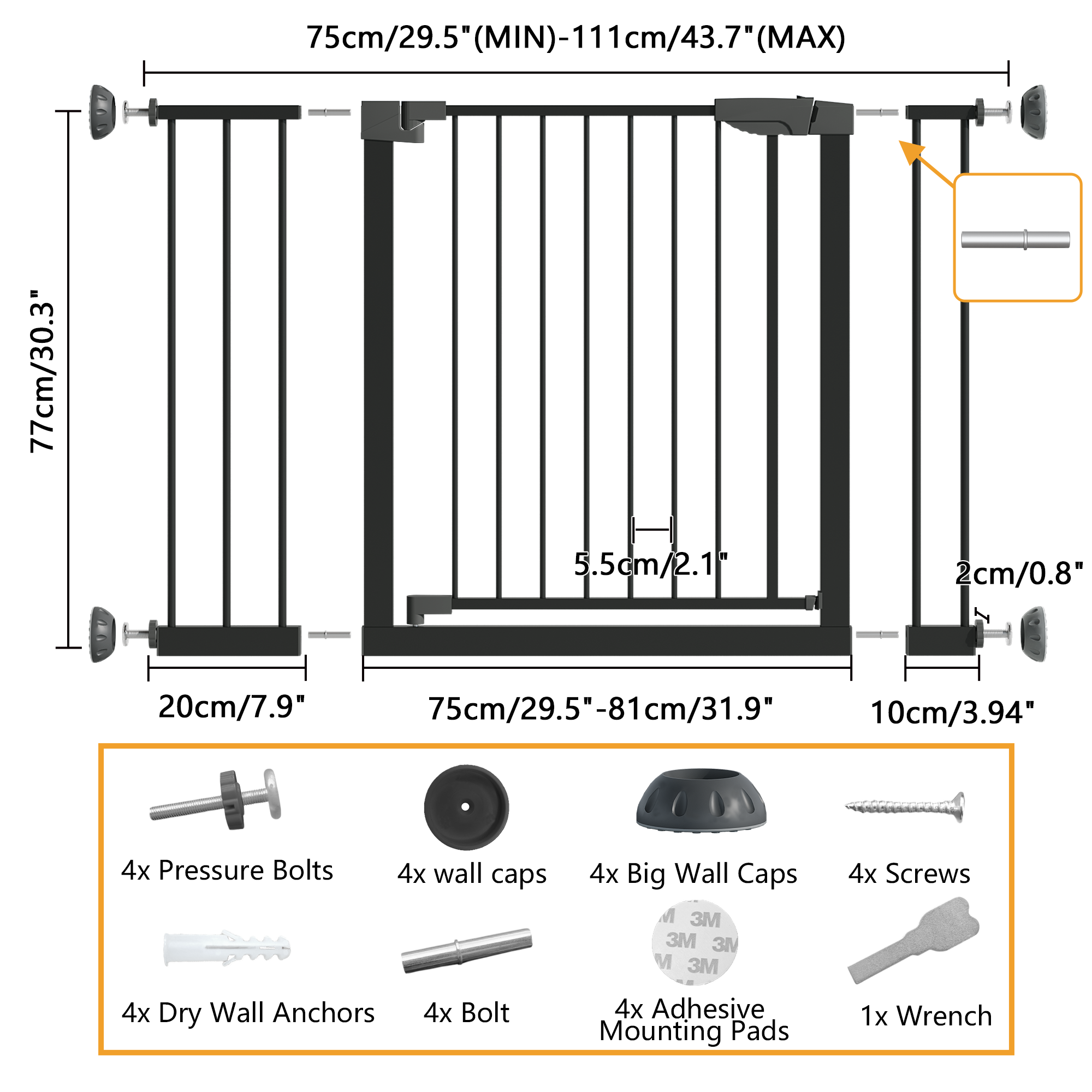 Reja para Bebés Ancha de 29.5-45.3" con Protector de Pared para Escaleras, Reja para Perros de Interior para Puertas, Sin Taladrar, Montaje a Presión, Rejas para Mascotas para Niños, Reja de Seguridad Fácil de Cruzar, Negra — imagen 26