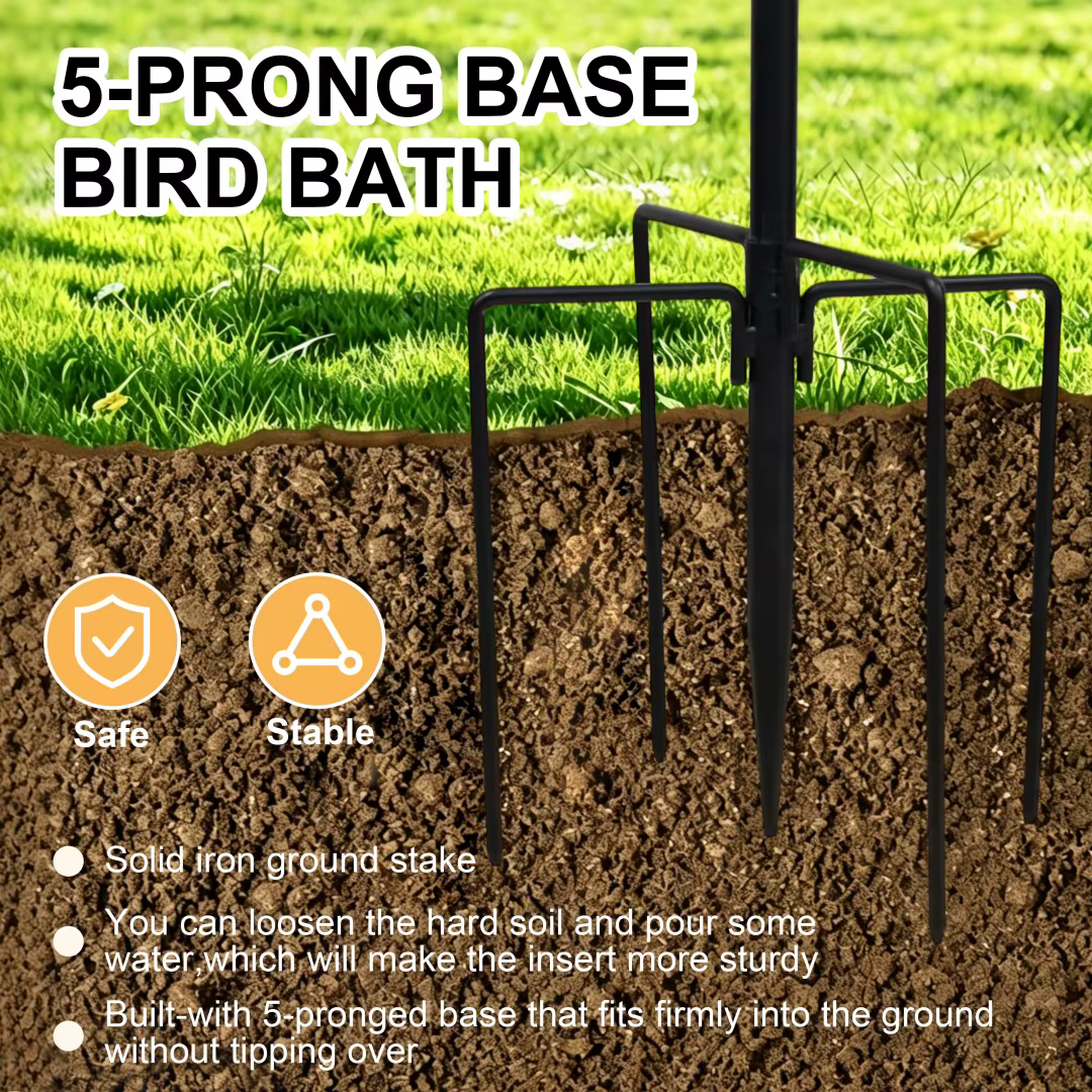 Outdoor Double-Layer Bird Feeder Birdbaths Bowl Freestanding Bird Bath Stand for Garden Yard Patio Decor with 5-Pronged Base — image 6