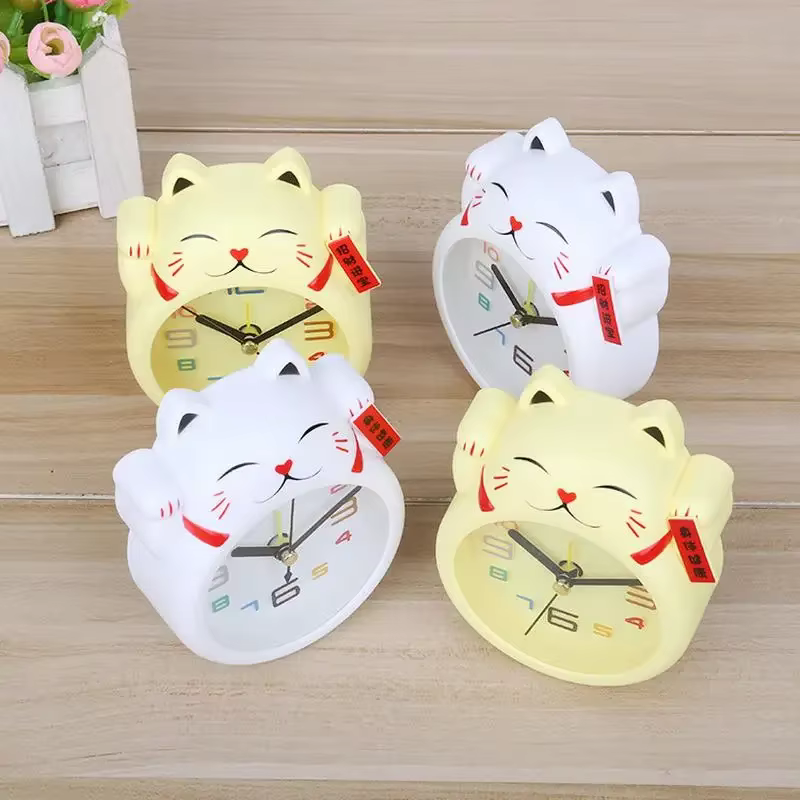 Creative Cartoon Lucky Cat Alarm Clock Mini Table Decoration Student Cute Plastic — image 4