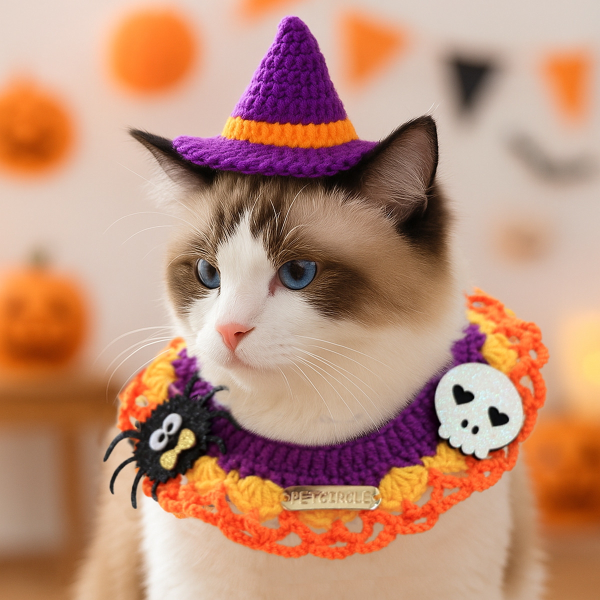 Cute Halloween Cartoon Knitted Scarf Pet Accessory for Cats and Dogs, Pet Costume Decor — image 2