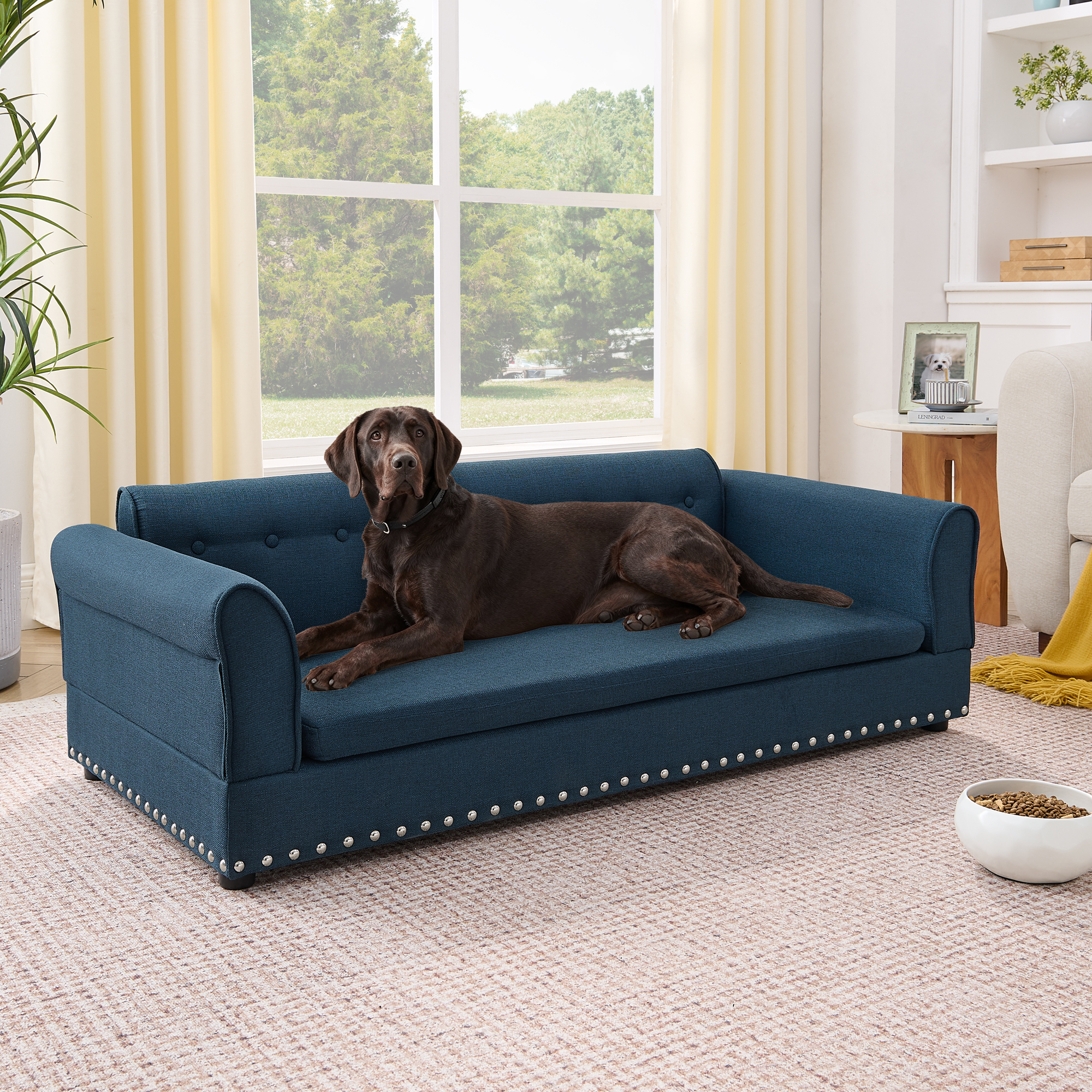 Sofá para Mascotas de Gran Tamaño, Diseño Moderno y Elegante en Tela de Lino con Espalda y Manijas para Perros Grandes y Sobrepeso - Azul Oscuro — imagen 1