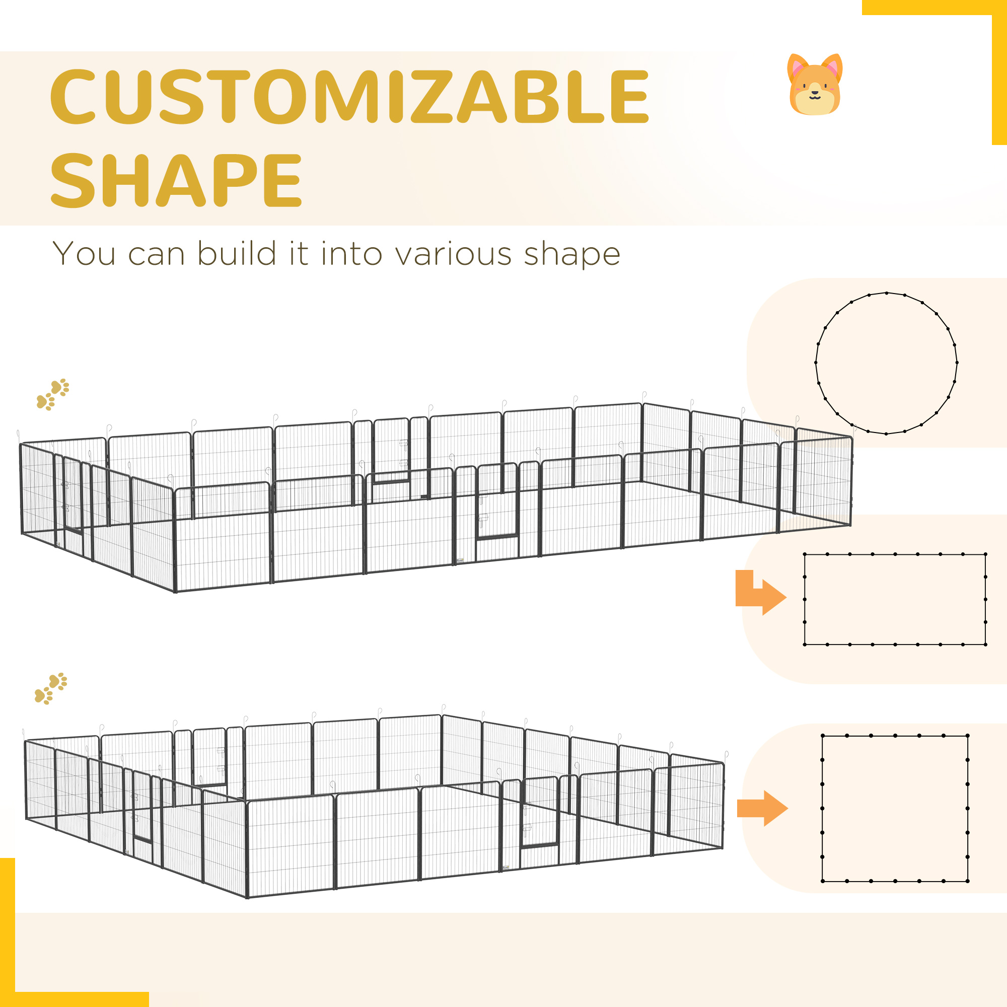 Corral para Perros de 24 Paneles para Perros Pequeños y Medianos con Puerta con Seguro, 15.7 x 15.7 x 2.6 — imagen 6