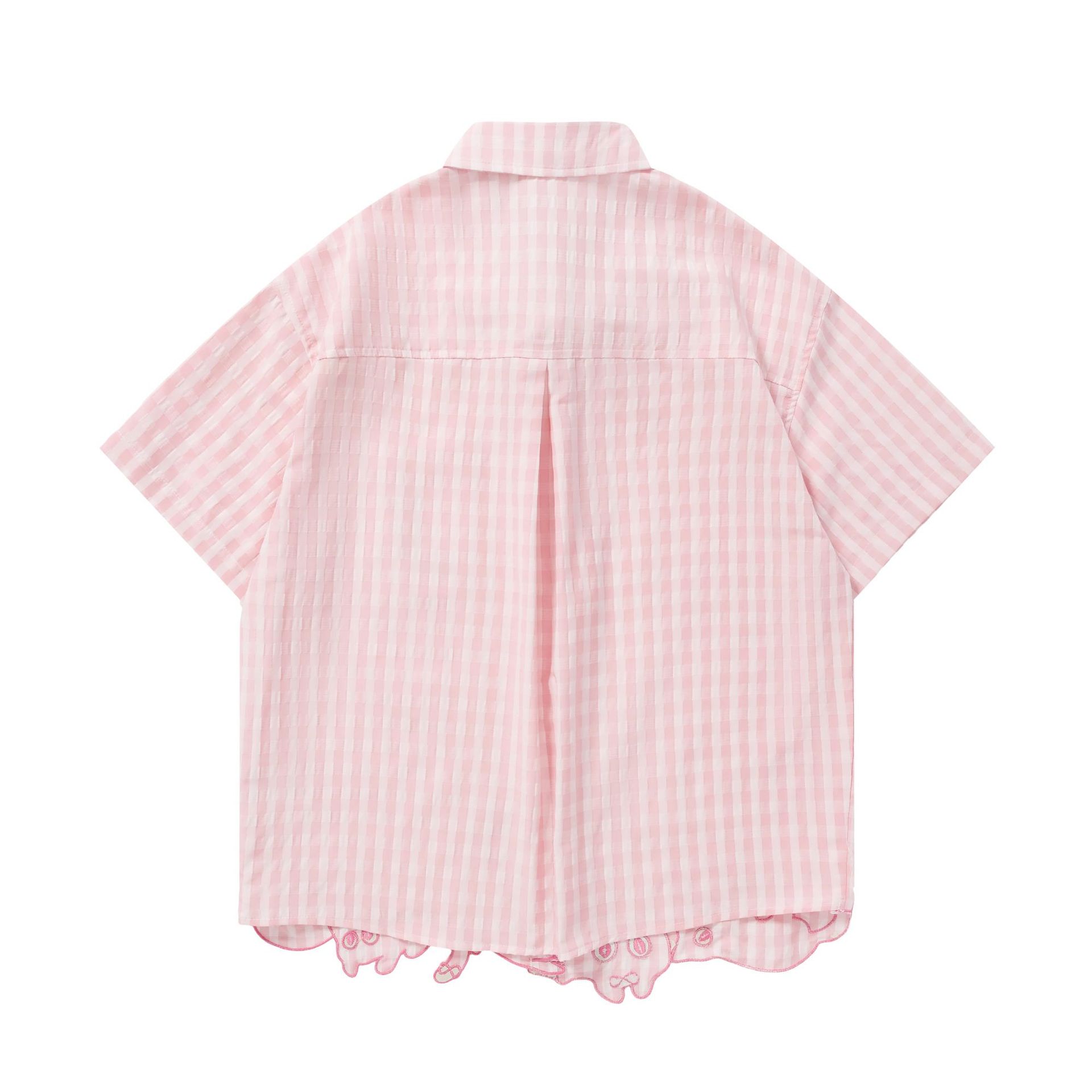 Cartoon cat embroidered short sleeved shirt — image 3