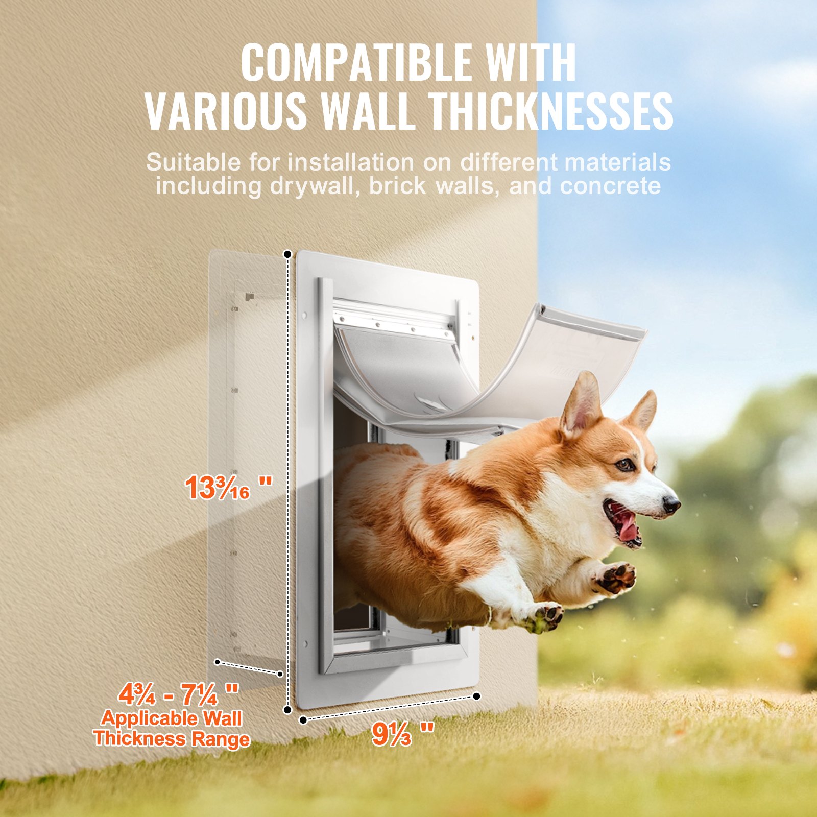 Pet Door, 9.29" X 13.19" Metal Frame With Lock And 3-Flap System, Weatherproof Doggy Door, Easy To Install In Interior Or Exterior Walls, Pet Door Suitable For Cat Doggie Kitties (White-Small) — imagen 3