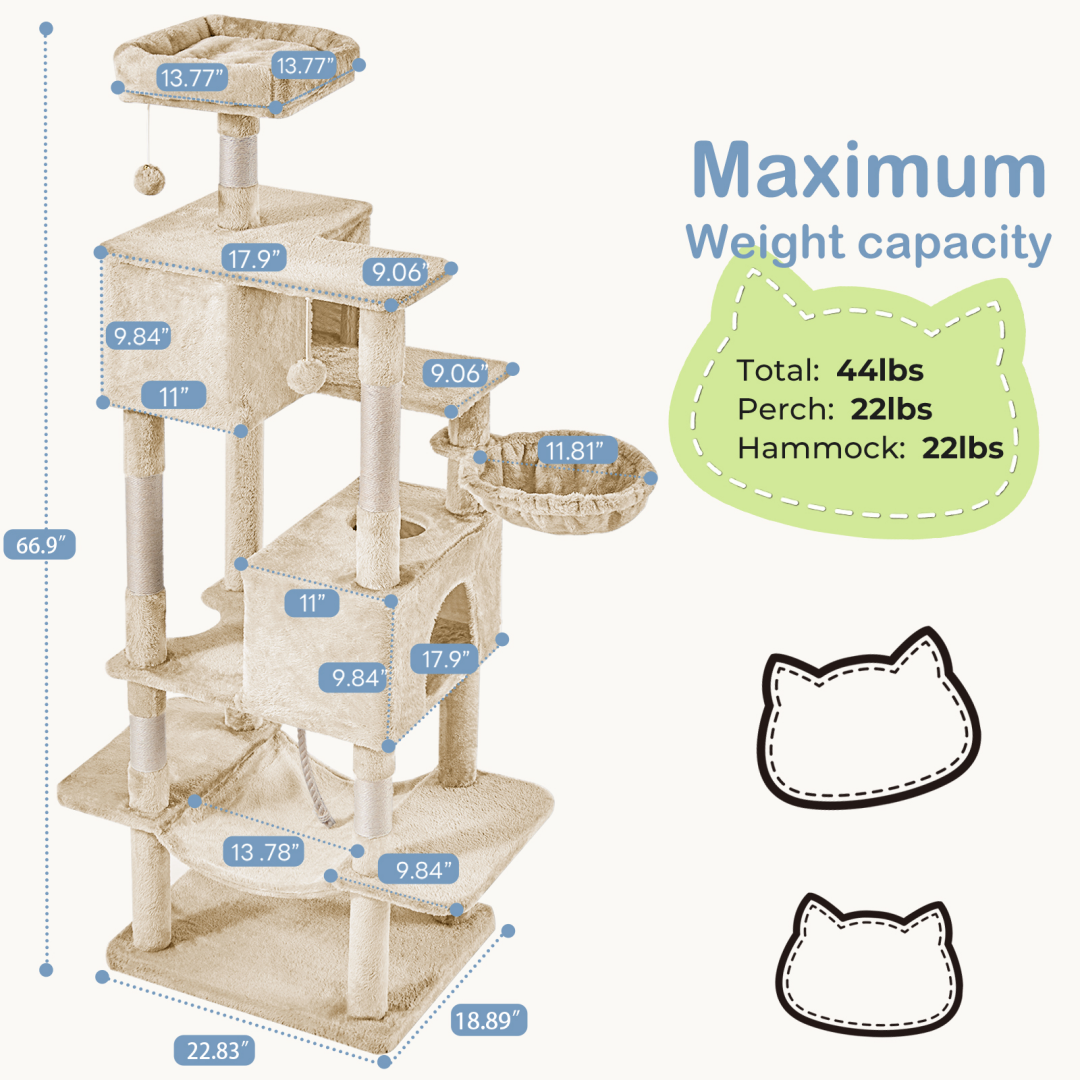 Torre para Gatos de Gran Tamaño, Plataforma Multigato con Hammock y Casa para Gatos Individuales — imagen 12