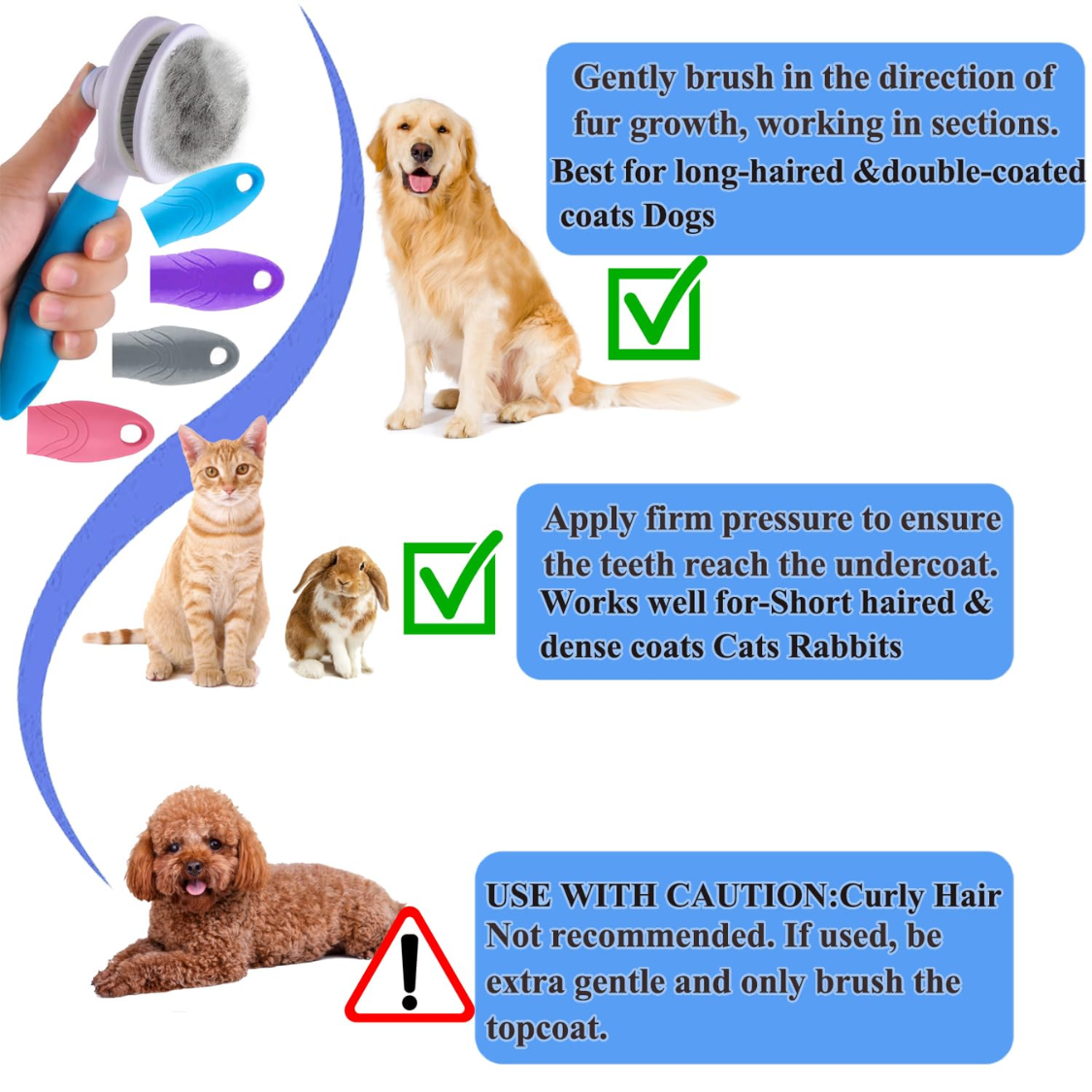 Pelo de Mascotas: Cepillo Despejador Automático Azul - Peine para Perros Gatos Conejos con Masaje Suave y Seguro — imagen 2