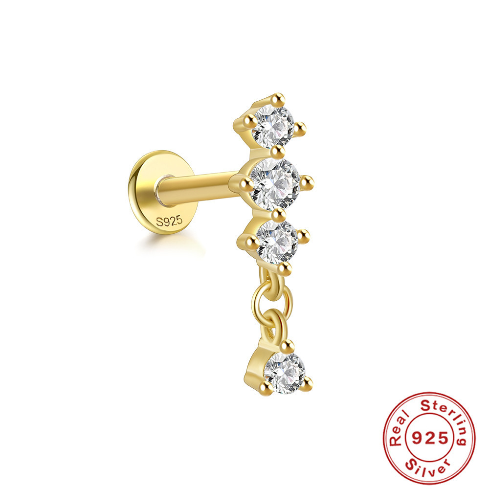 Pendientes de plata esterlina S925 con insignia de viento triple cielo, adorno de mariposa super hada, perforación interna, hilo interno, cabeza plana — imagen 15