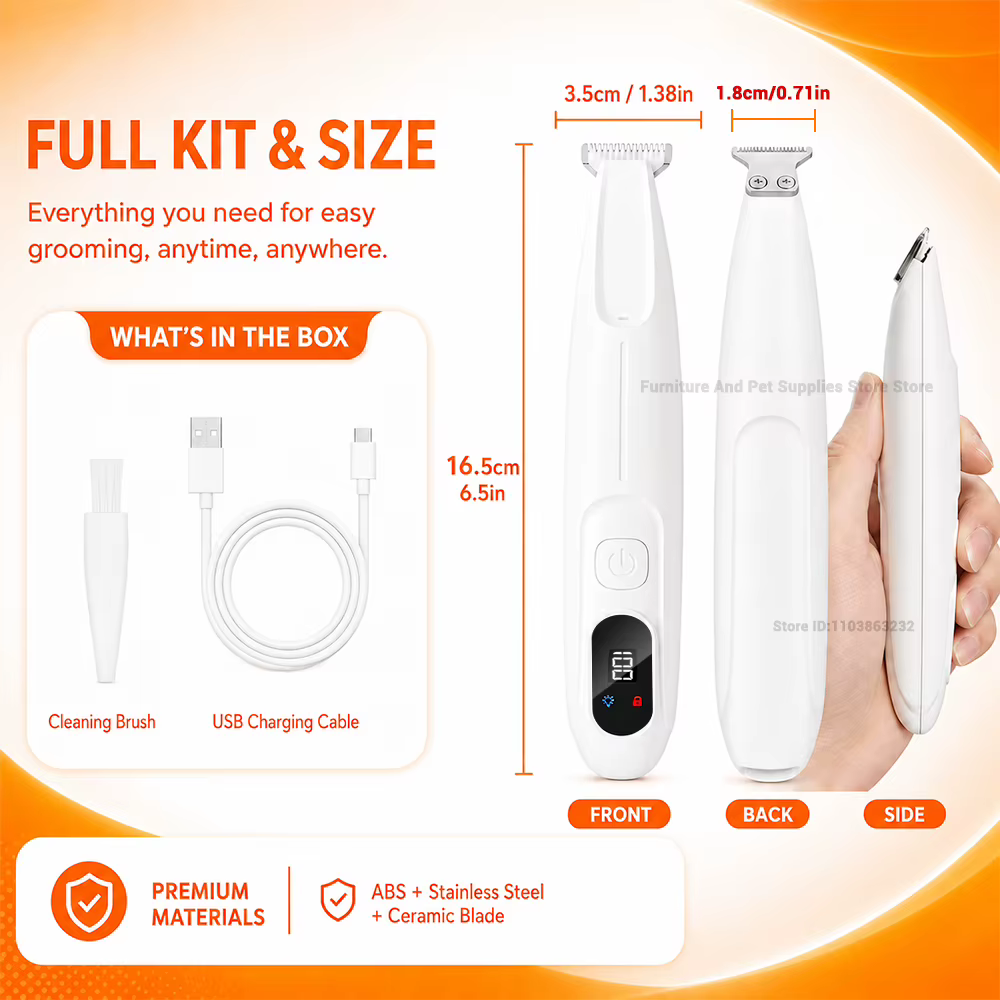 Pet Dog Electric Beauty Trimmer Waterproof Pet Foot Hair LED/UV Light Trimmer Low Noise Cat Dog Face Foot Ear Hip Claw Shaver — imagen 6