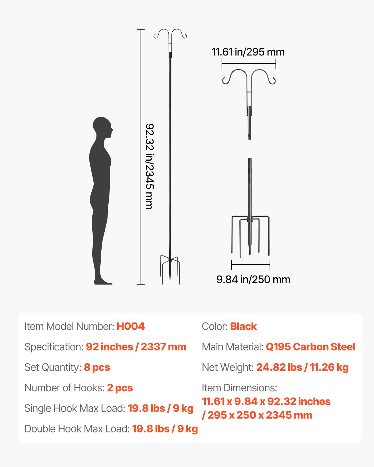 Double Shepherds Hook 8 Pack 92 Inch Heavy Duty Bird Feeder Pole — imagen 7