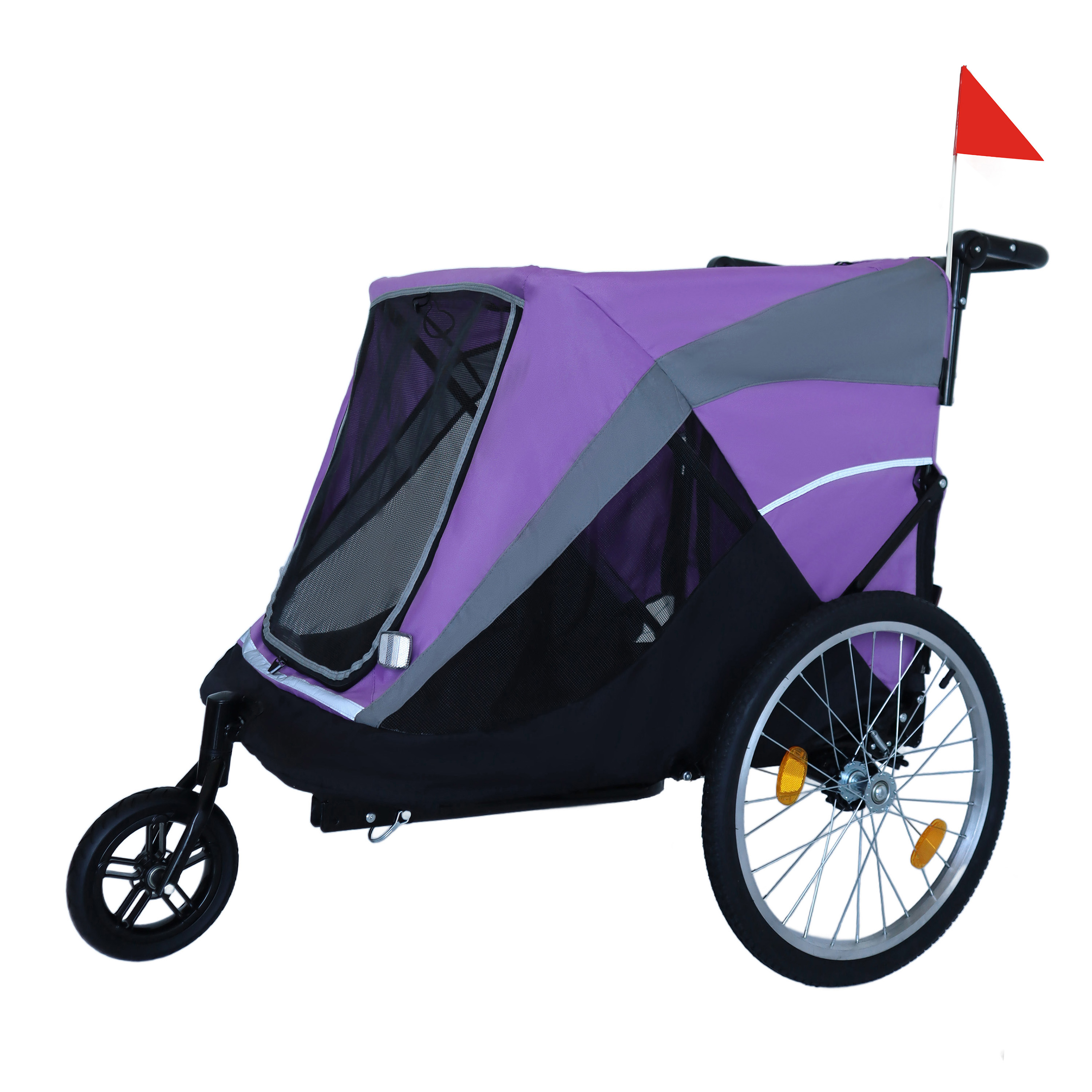 Remolque de Bicicleta y Carrito de Empuje 2 en 1 para Mascotas - Incluye Enganche de Bicicleta Desmontable y Mango de Empuje - Rueda de Liberación Rápida, Correa Interna, Doble Portavasos y Bolsa de Almacenamiento Inferior, Soporta Mascotas de Hasta 100 lbs — imagen 24