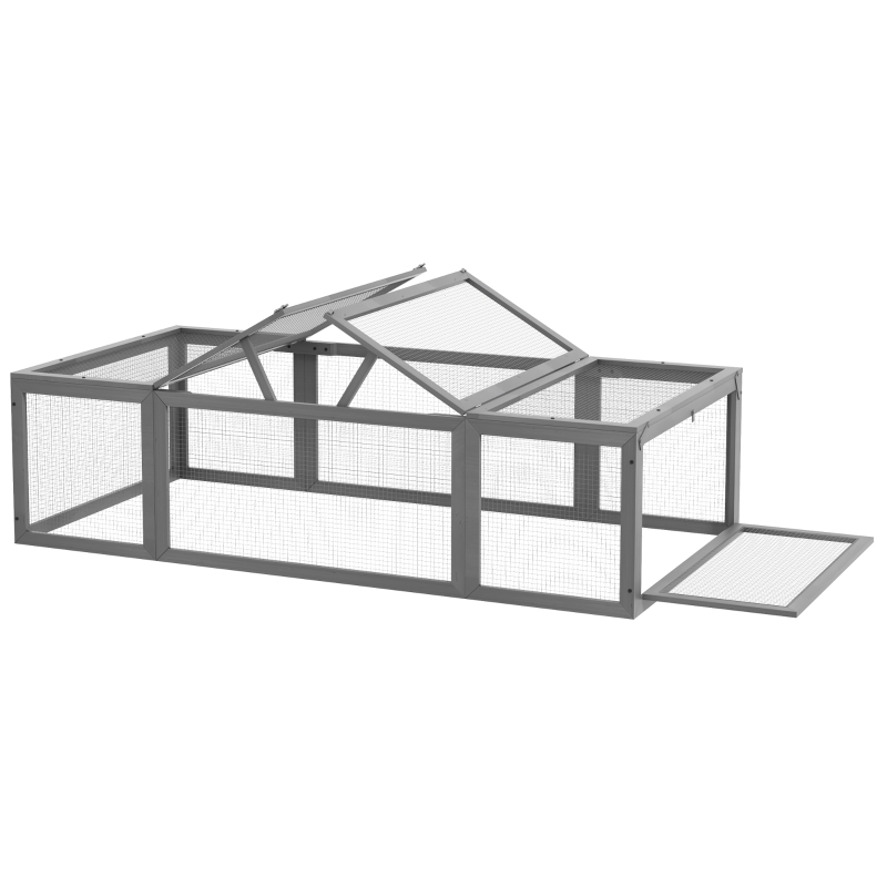 Large Wooden Rabbit Hutch Small Animal Habitat Enclosure Outdoor Run And Lockable Doors - Gray — imagen 4