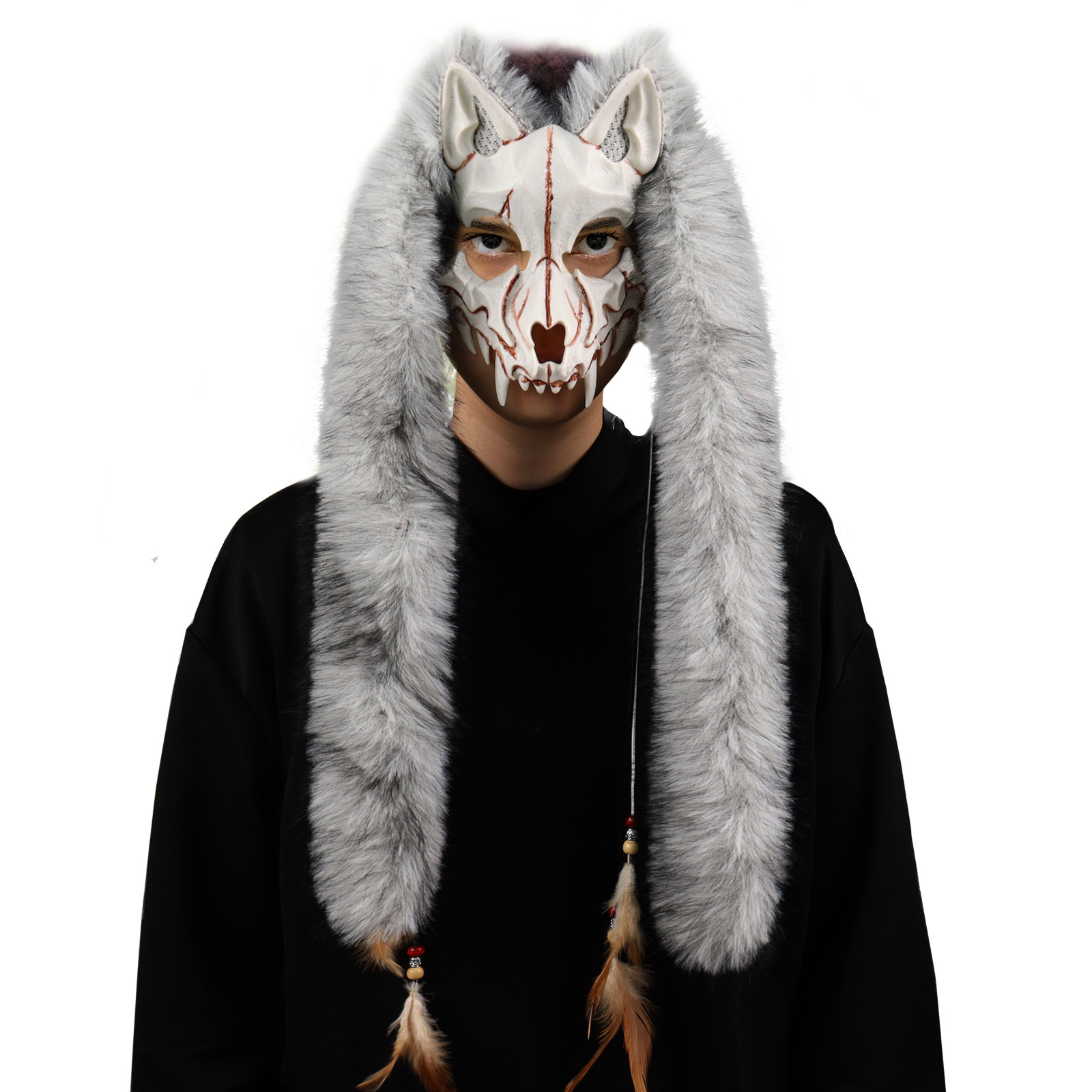 Halloween Carnival Fashion Animal Mask Viking Fox Mask with Faux Fur Headwear COS Werewolf — image 1
