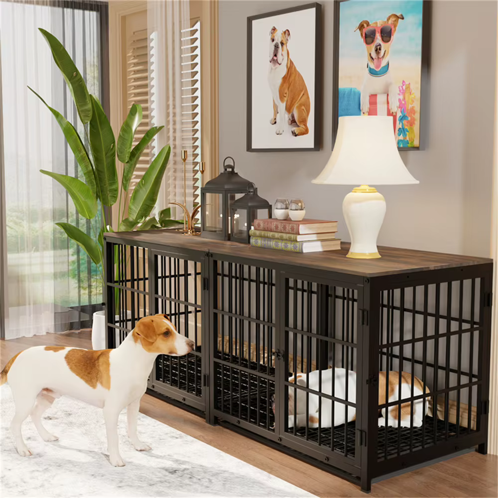 Caja de Perro en Madera Grande Estilo Decorativo con 3 Puertas y Mesa de Centro Elevada, Jaula para Mascotas con Accesorios Removibles — imagen 2